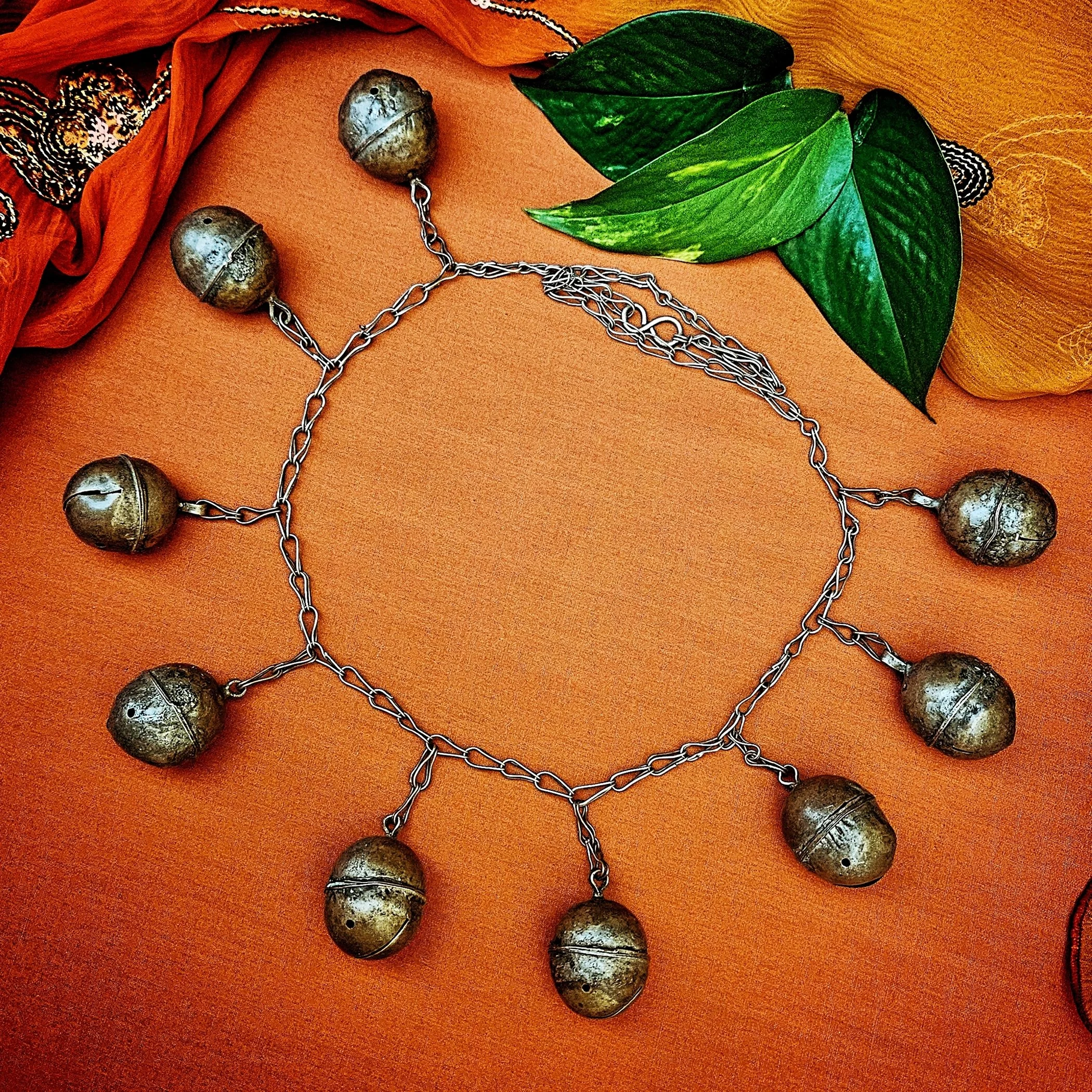 Turkoman Vintage Bells - Nine XL Bells on Chain - Tribal Turkman Bells Necklace