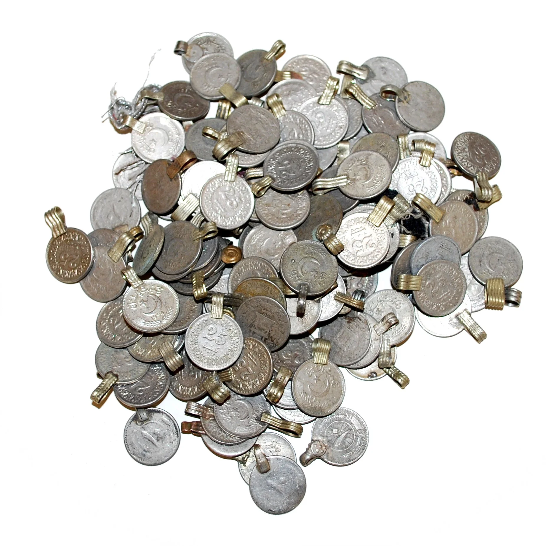 Vintage Kuchi Coins - 100 Small Tribal Coins - Belly Dance DIY Coins on Wire