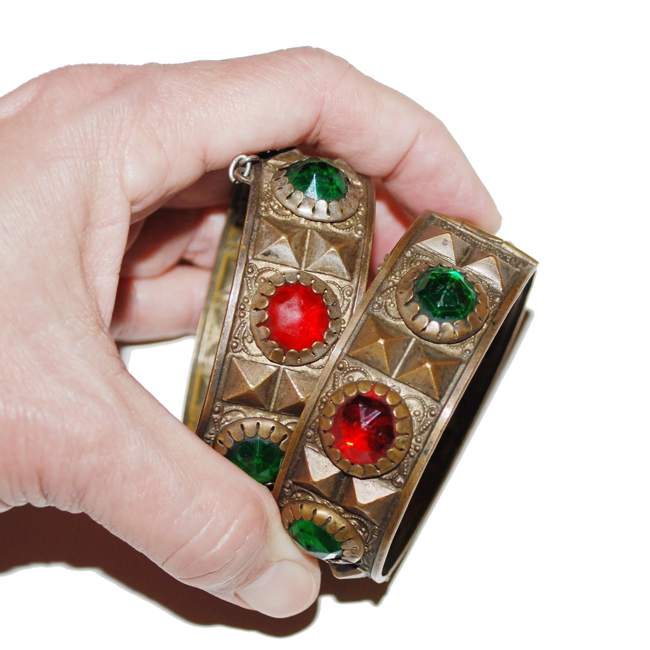 Berber Bracelets PAIR - Matched Bronzy Pair with Jewels - Belly Dance Bracelets