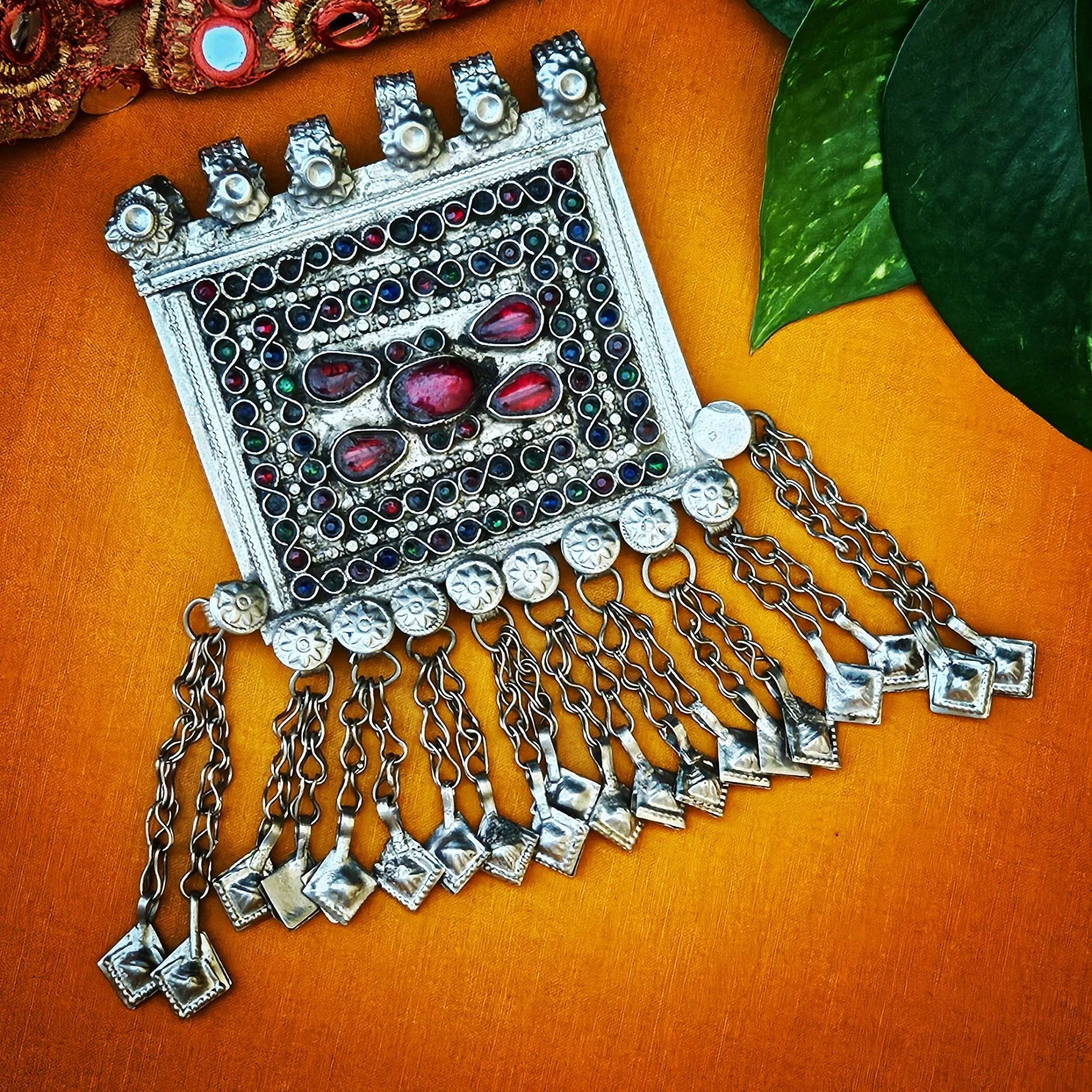 Large Vintage Kuchi Square Pendant - Pendants for Tribal Belly Dance Costuming