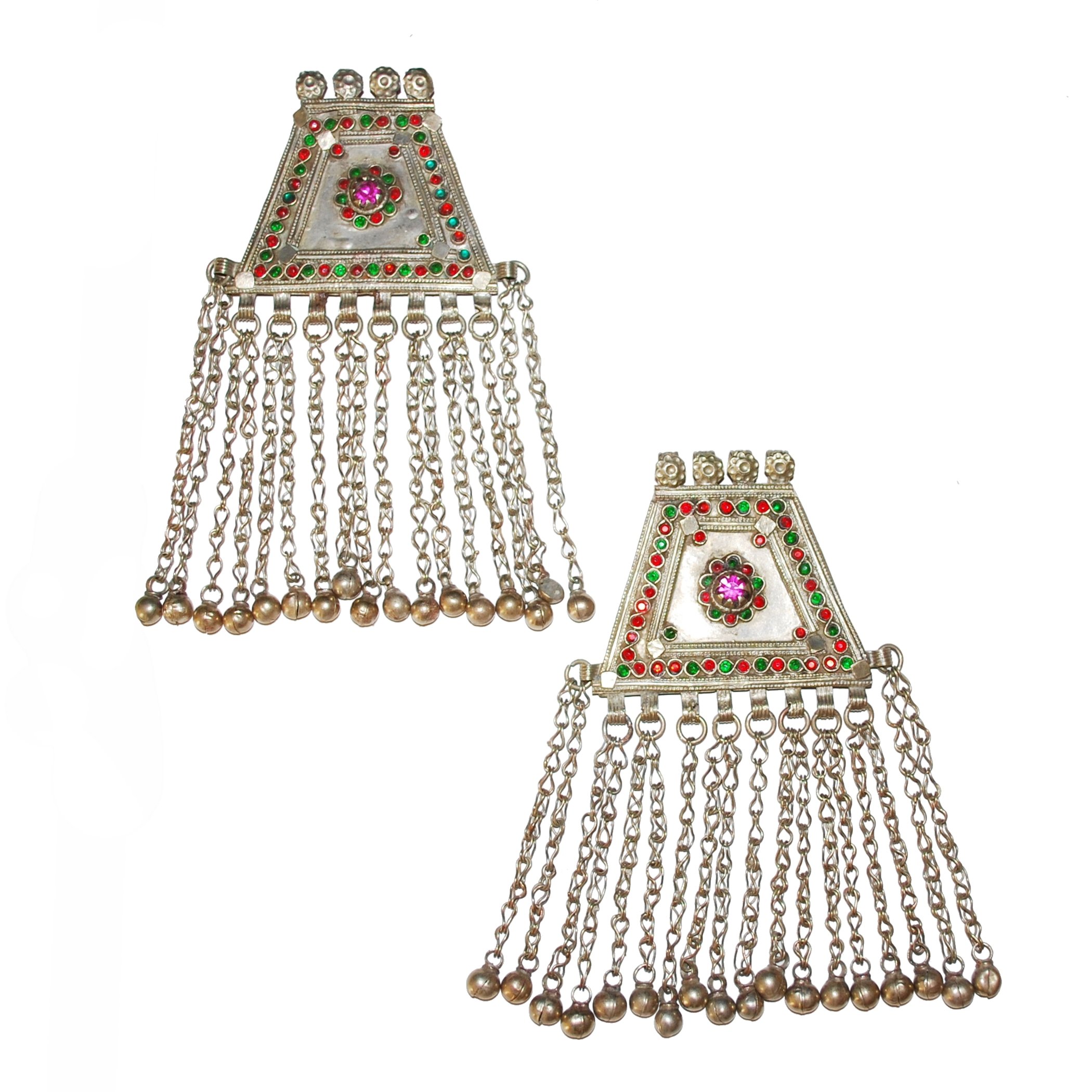 Matched Pair of Kuchi Trapezoid Pendant - Vintage Tribal Belly Dance Pendants