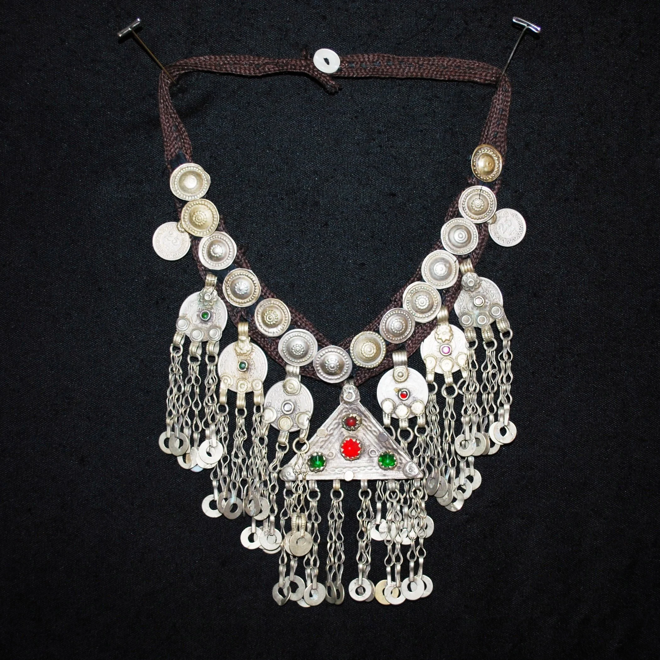 Belly Dance Necklace with Jingle Coins - Kuchi Vintage Triangle Pendant