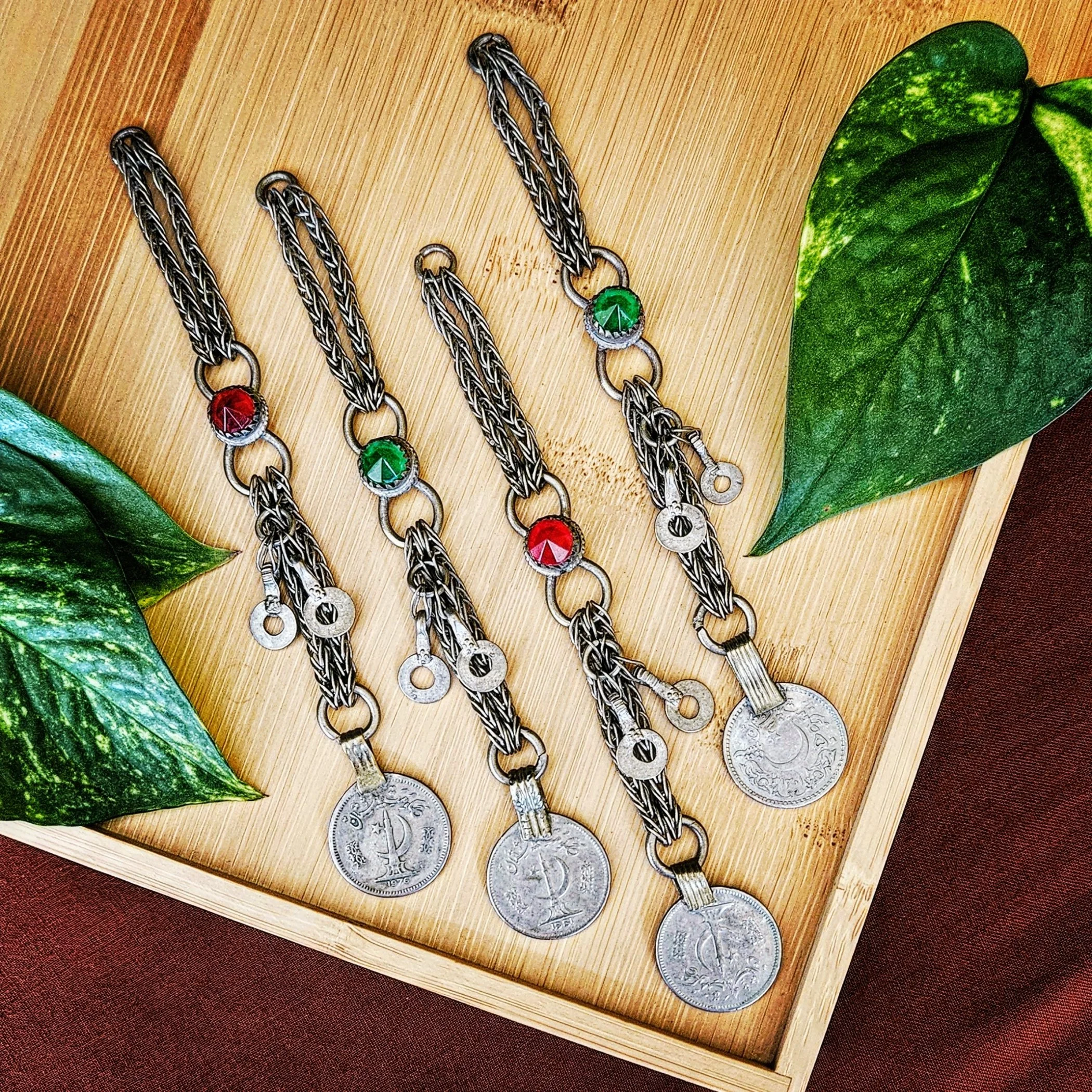 Set of 4 Kuchi Long Pendants with Jewels - DIY Belly Dance Costume Components