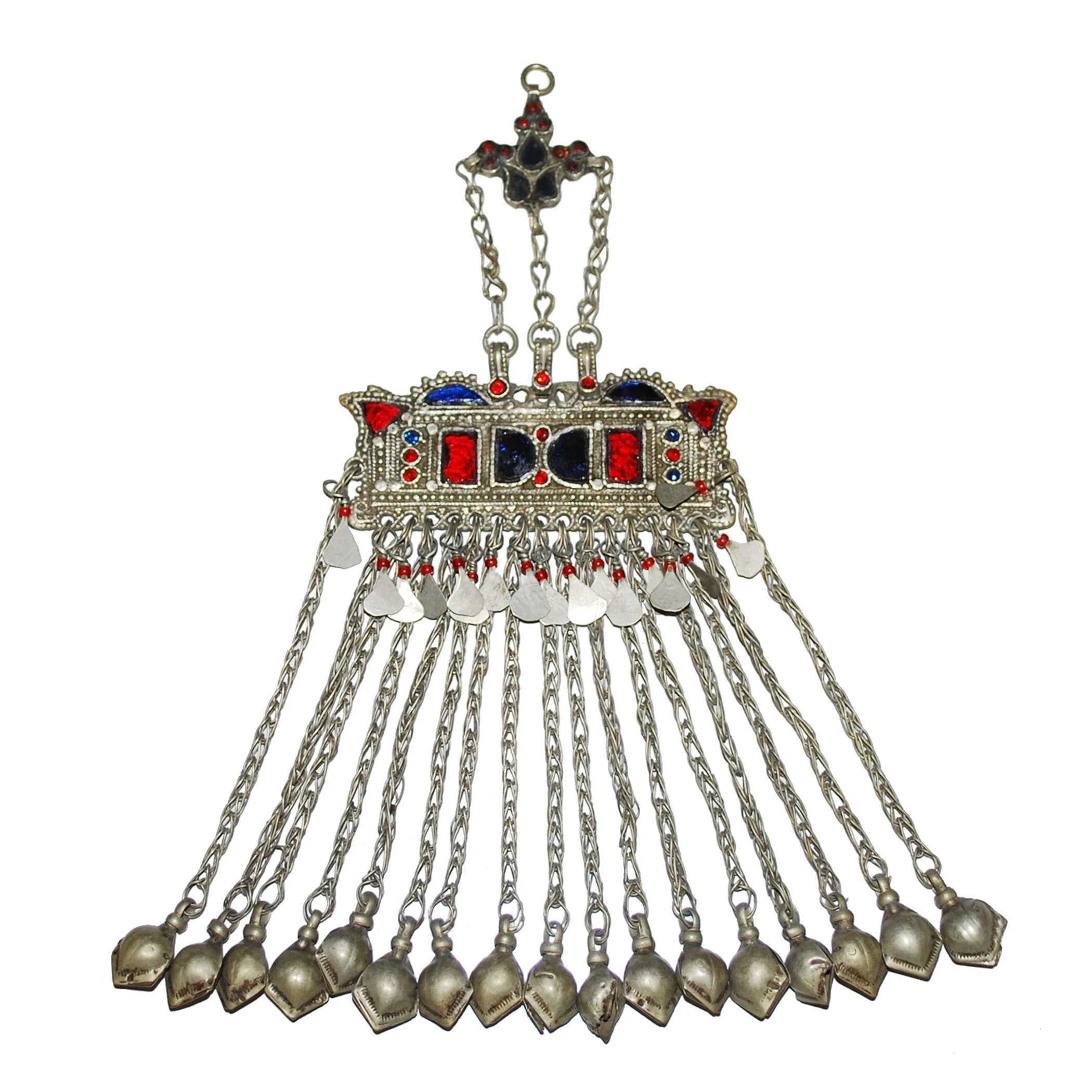 Kuchi Pendant - Vintage Tribal - Glass Jewels - Jingling Long Dangles