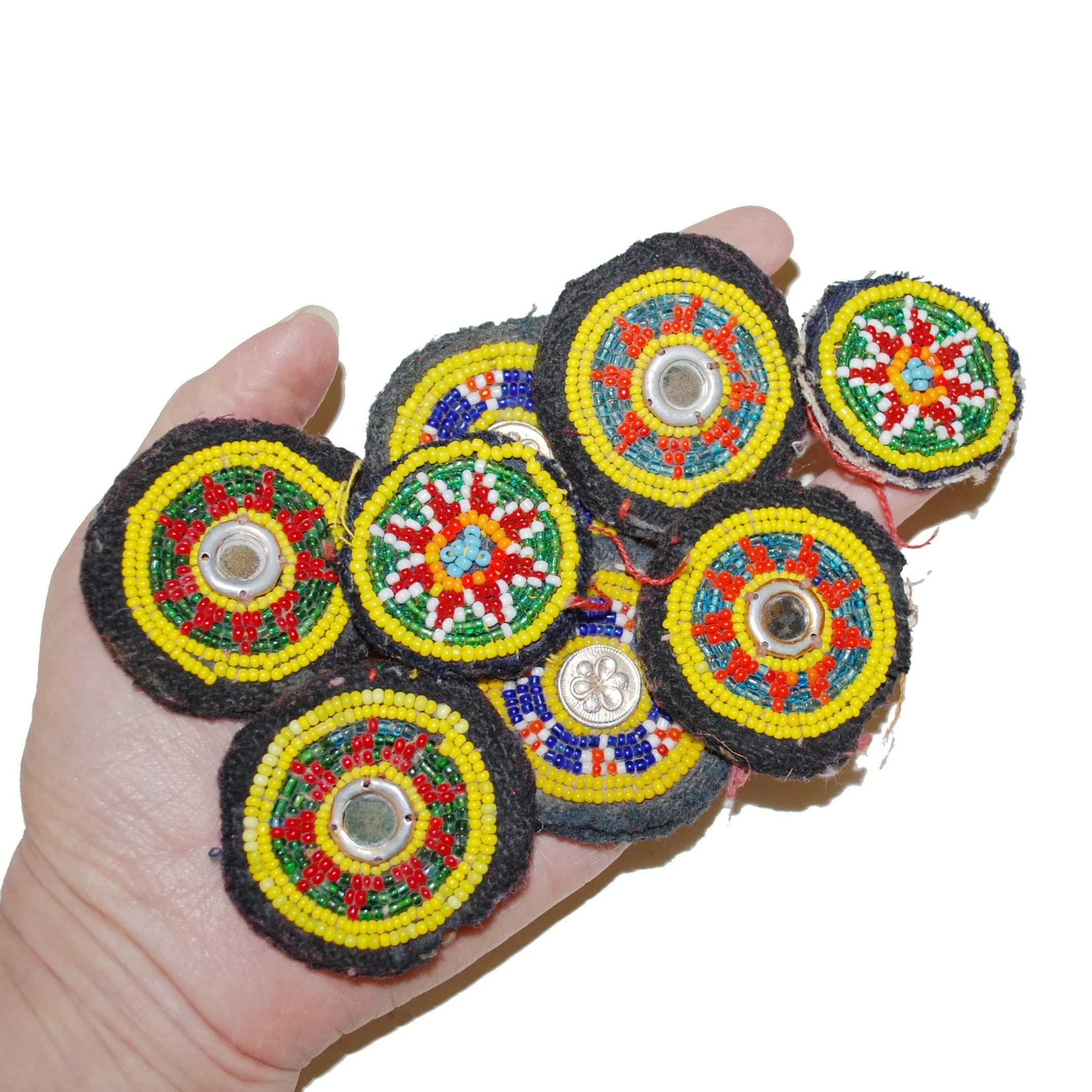 Vintage Kuchi Medallions Lot -  8 Pieces / 4 pair -  Gul i Peron - Round Dress Flowers