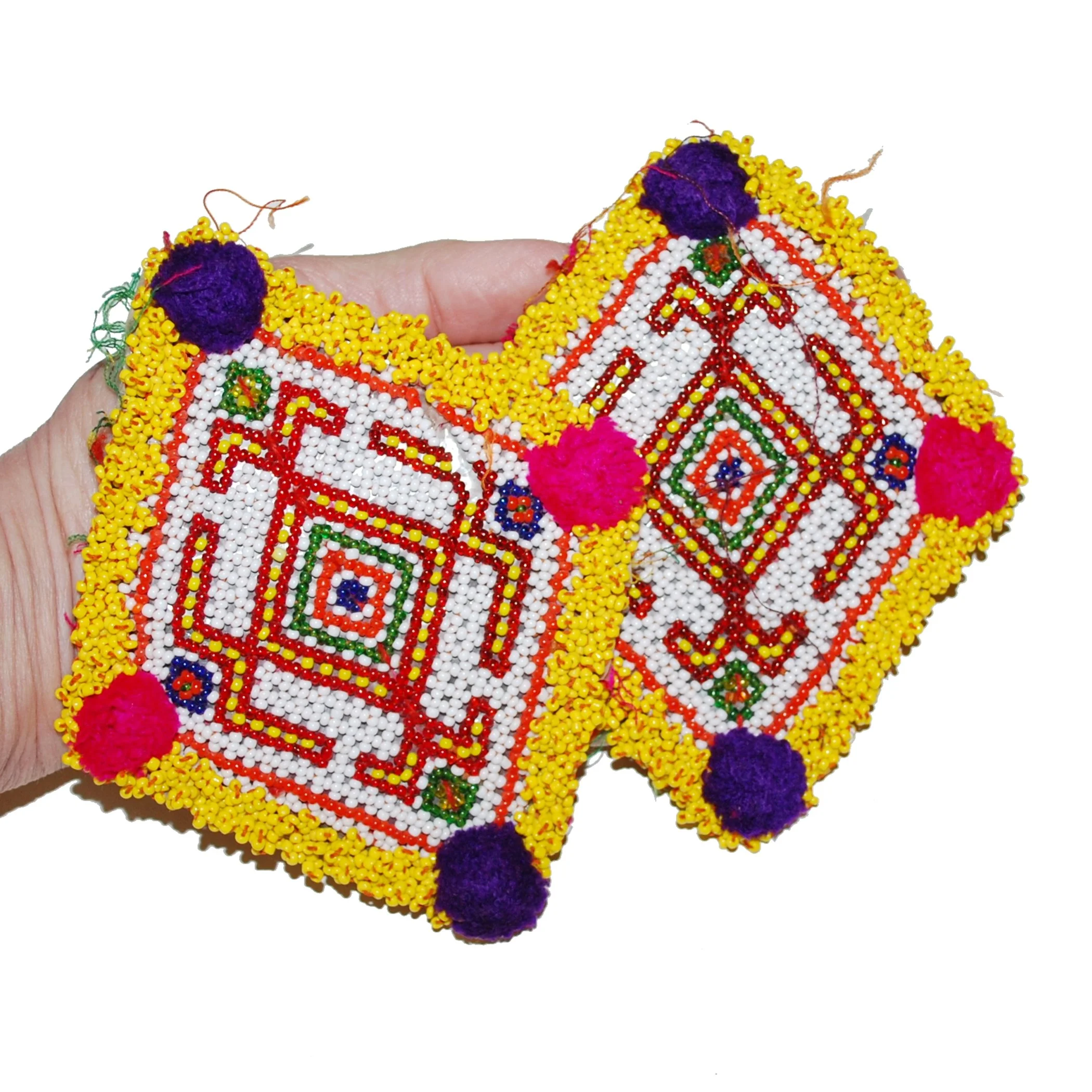 Kuchi Bead Medallions - Vintage Gul i Peron - PAIR Diamond Shapes - 5 Inches