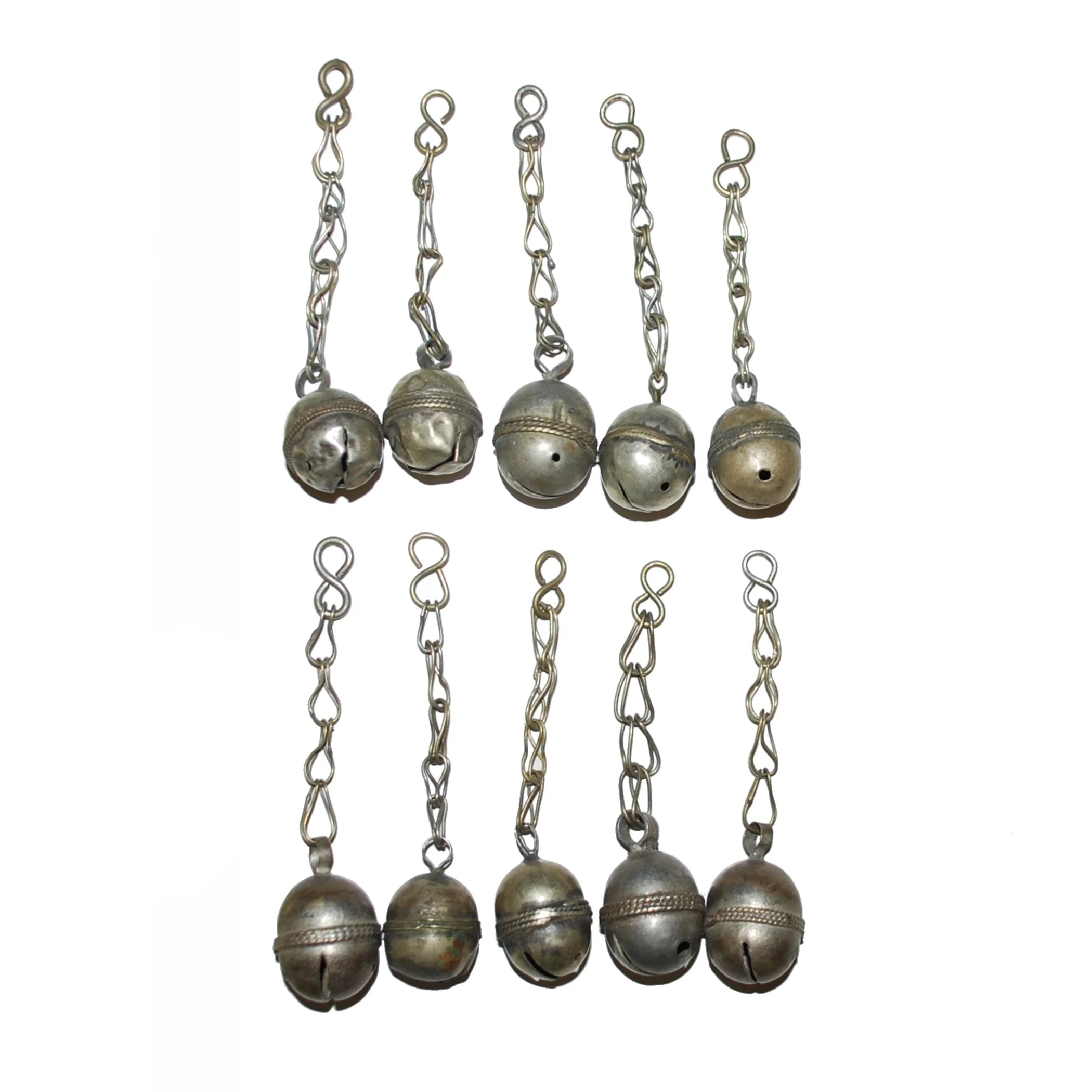 Ten Vintage Turkoman Bells on Chain - Tribal Bells - Turkman Bells for Belly Dance DIY