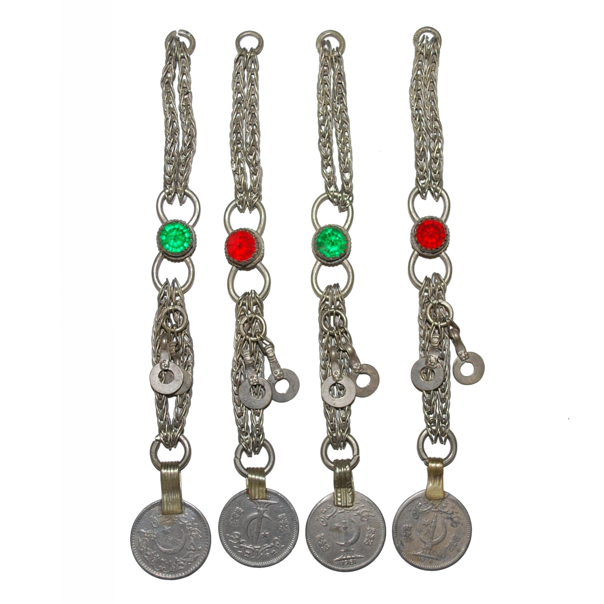 Set of 4 Kuchi Long Pendants with Jewels - DIY Belly Dance Costume Components