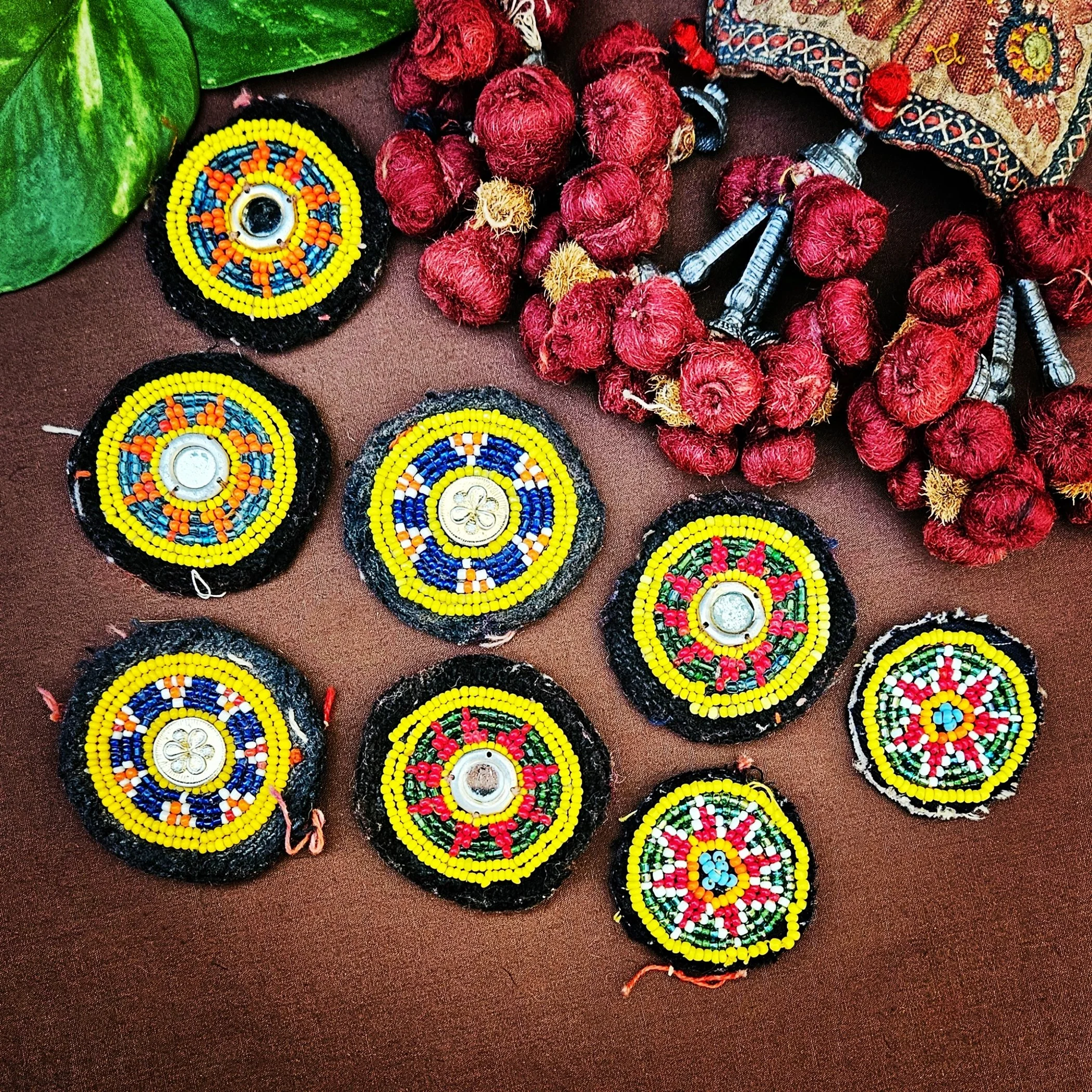 Vintage Kuchi Medallions Lot -  8 Pieces / 4 pair -  Gul i Peron - Round Dress Flowers