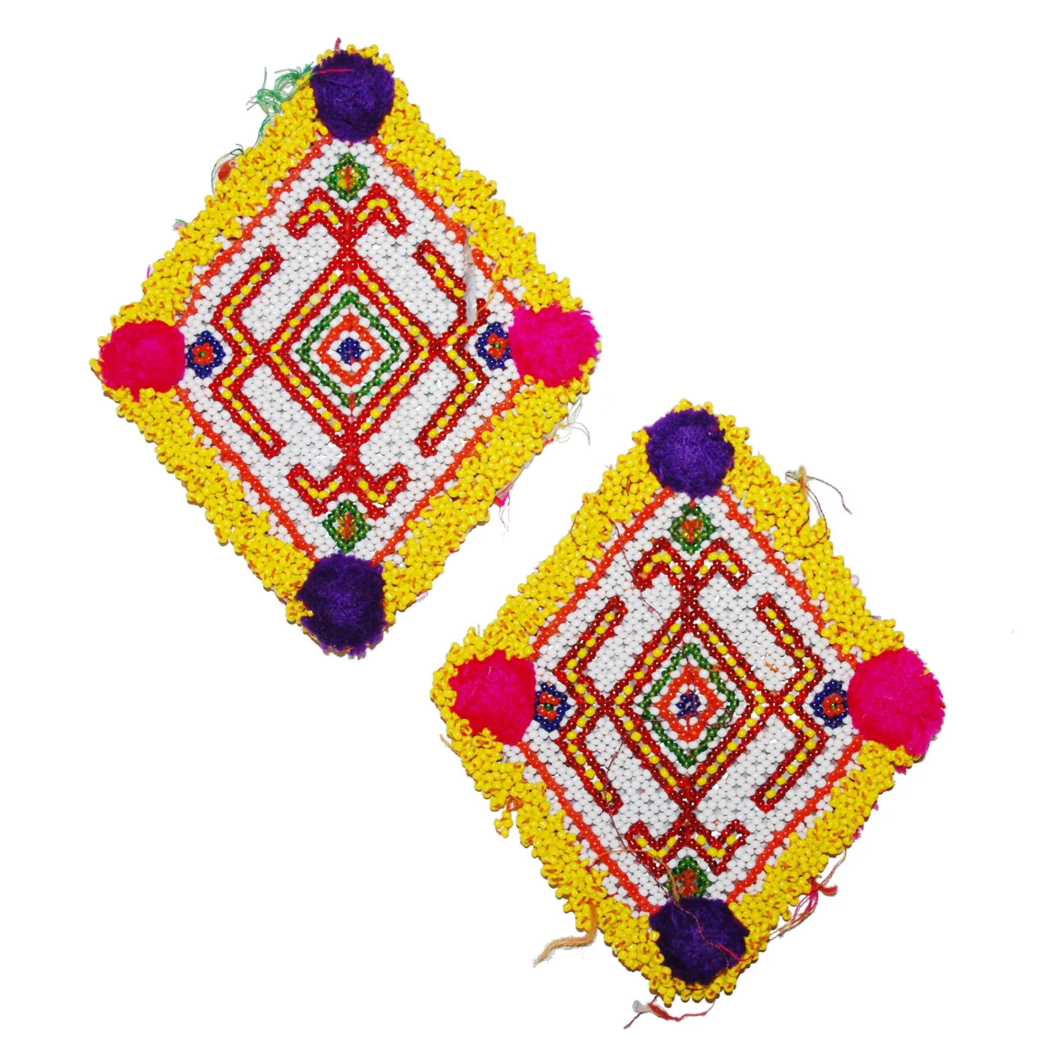 Kuchi Bead Medallions - Vintage Gul i Peron - PAIR Diamond Shapes - 5 Inches