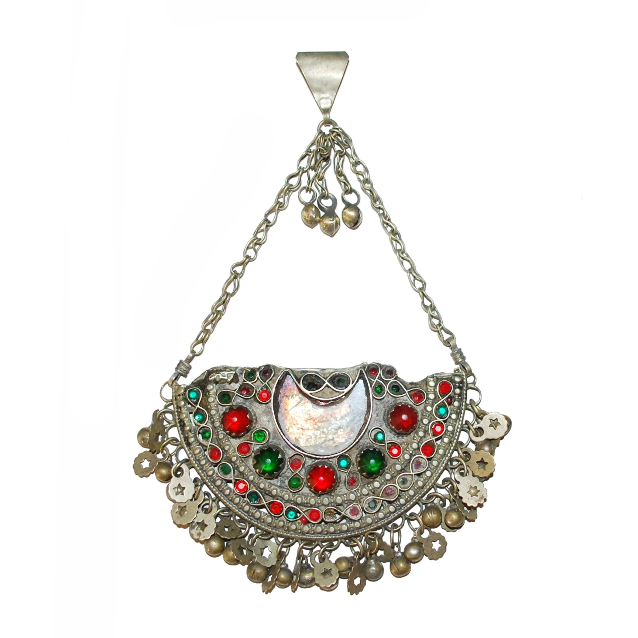 Large Kuchi Tikka Pendant - Vintage Crescent Pendant - Belly Dance