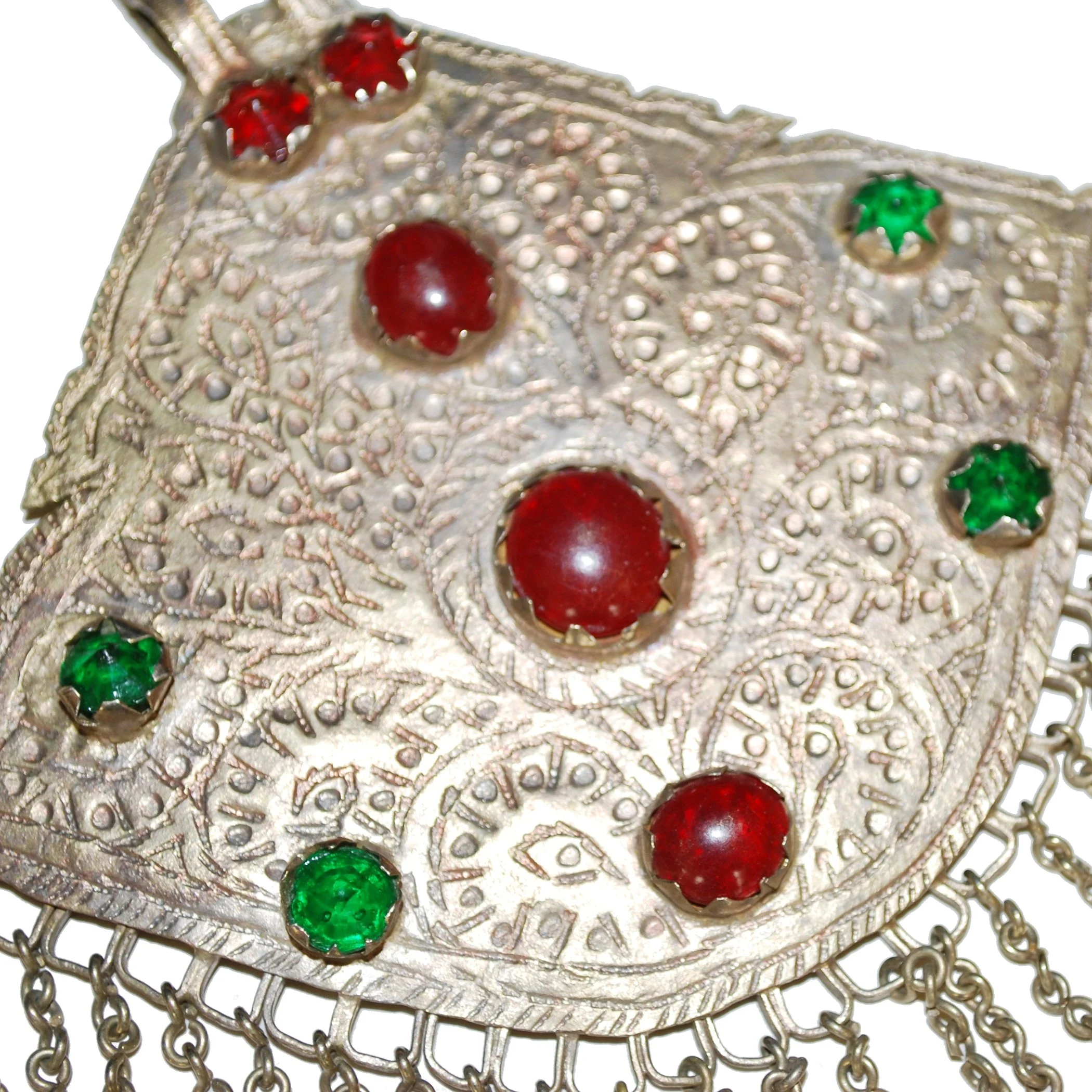 Large Vintage Kashmiri Pendant - Jeweled Pendant for Tribal Belly Dance