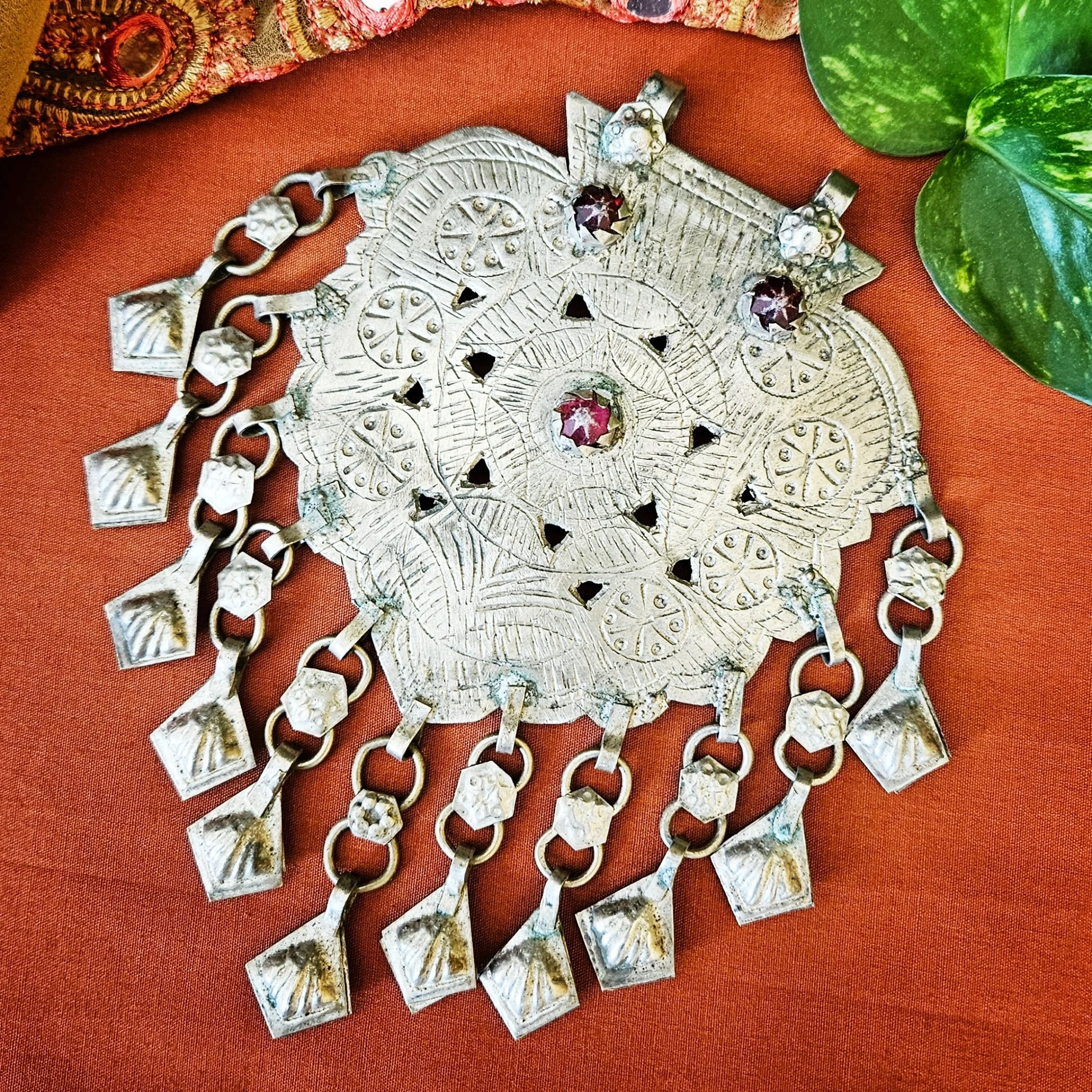 Large Vintage Kashmiri Pendant - Tribal Pendant for Belly Dance Costuming