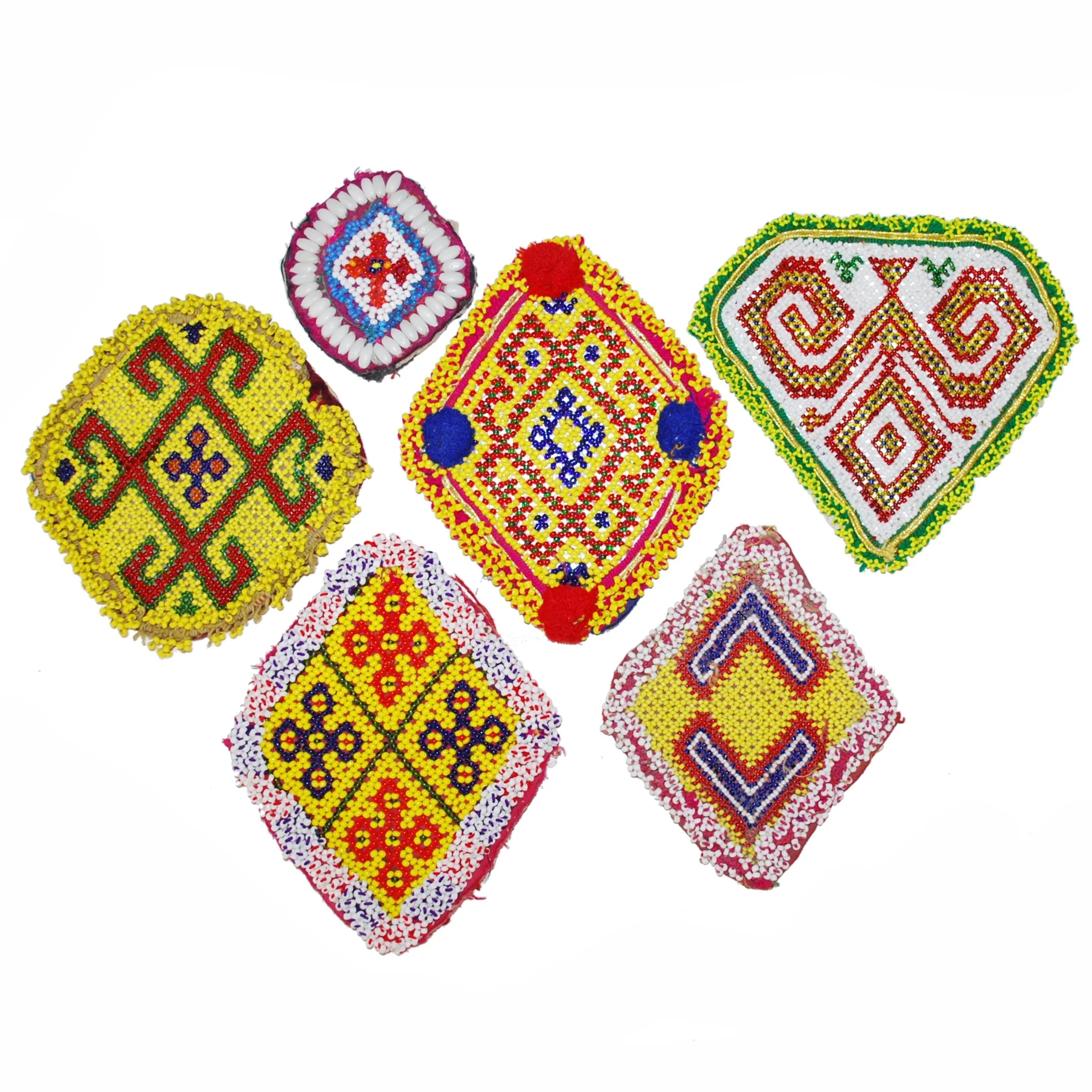 Kuchi Bead Medallions - Lot of  6 Pieces -  Vintage Gul Various Shapes - Kuchi Patches