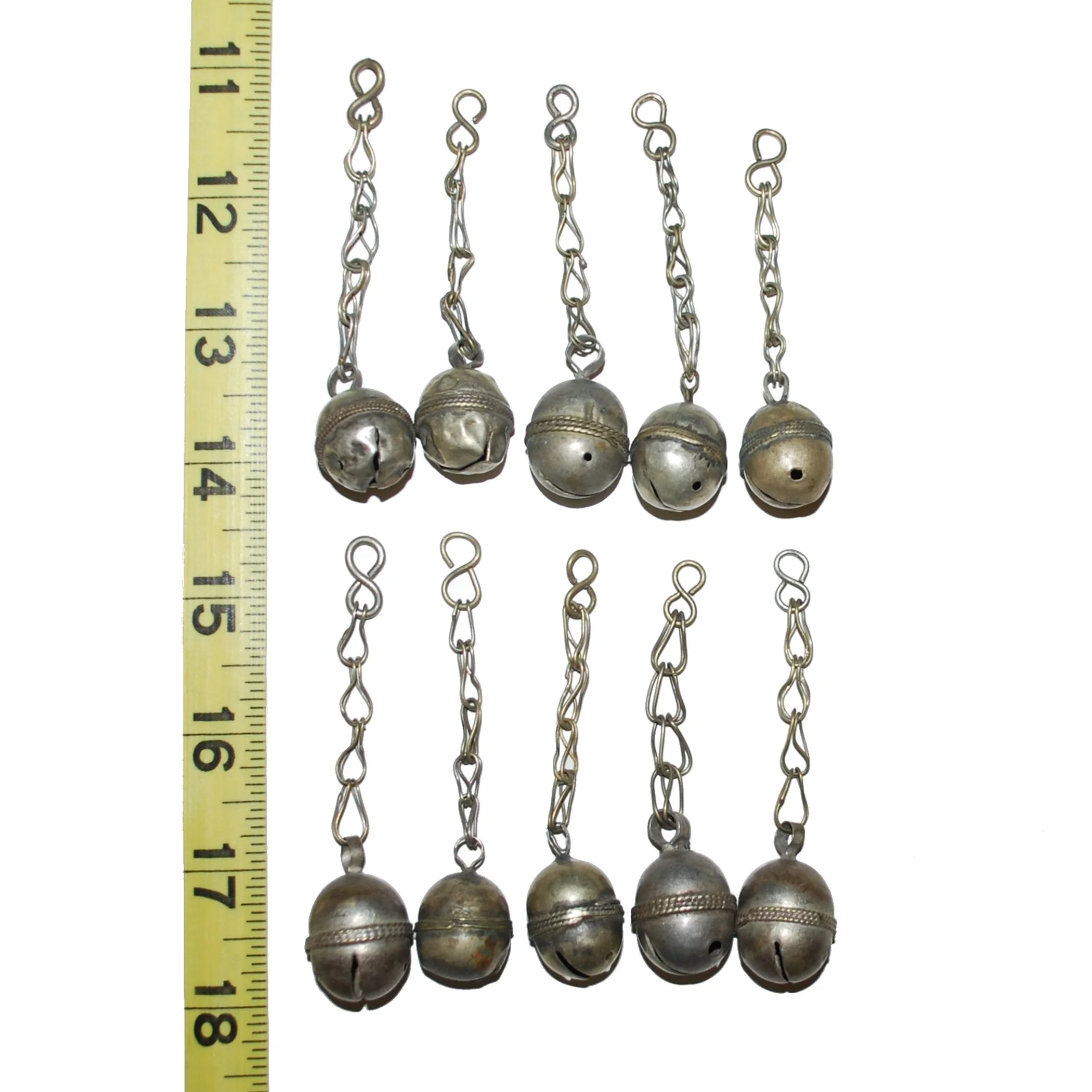 Ten Vintage Turkoman Bells on Chain - Tribal Bells - Turkman Bells for Belly Dance DIY