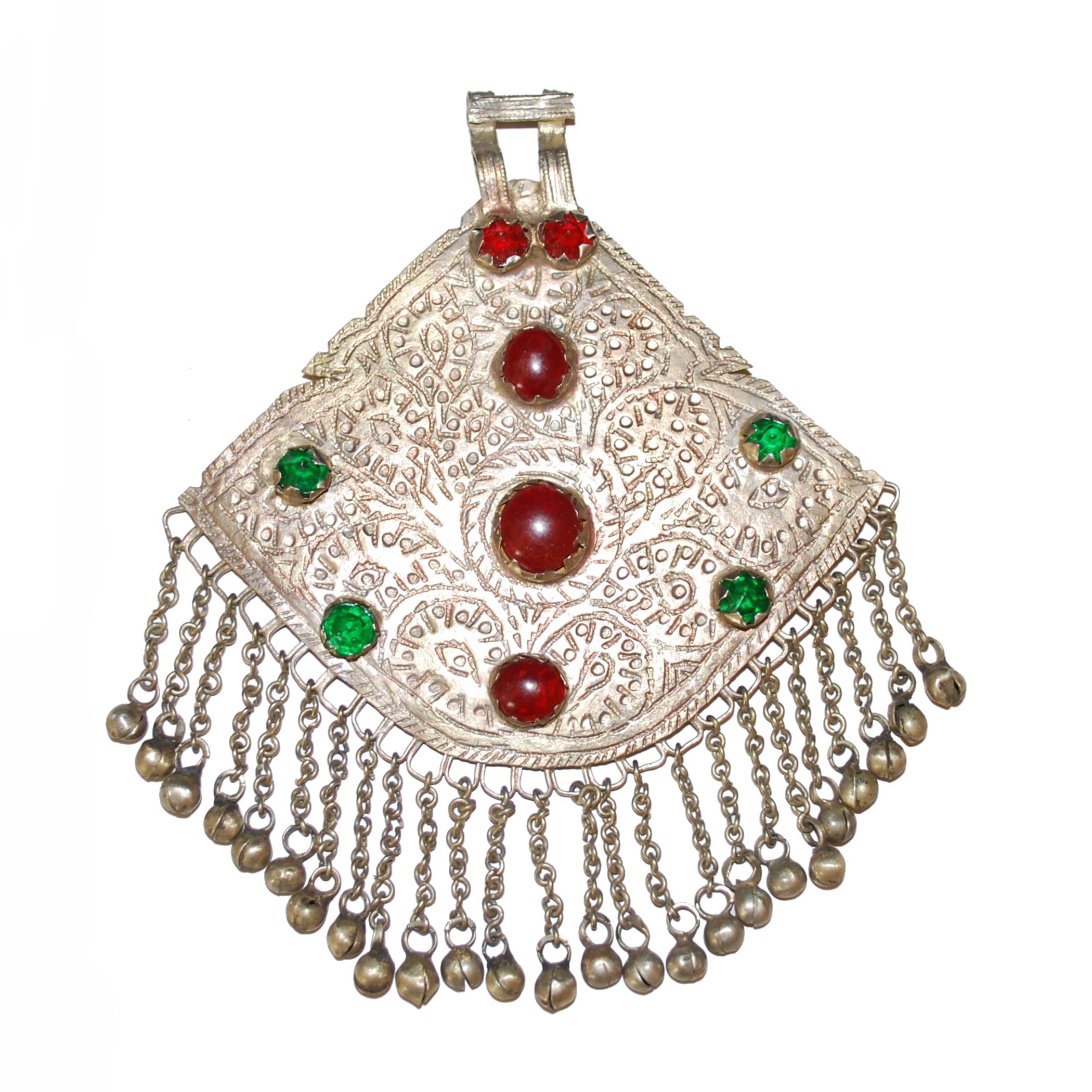 Large Vintage Kashmiri Pendant - Jeweled Pendant for Tribal Belly Dance