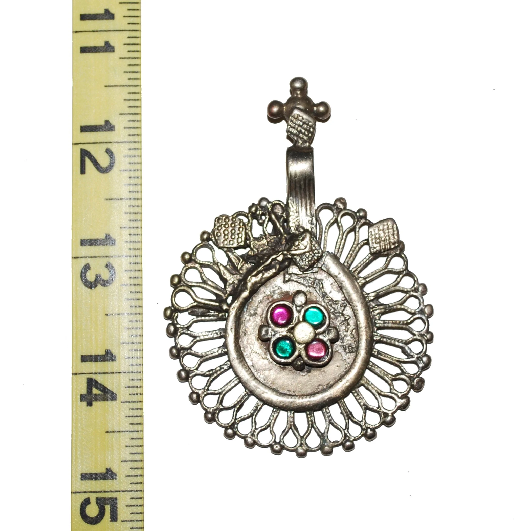 Vintage Kuchi Pendant - Round Pendant with Jewels - Belly Dance