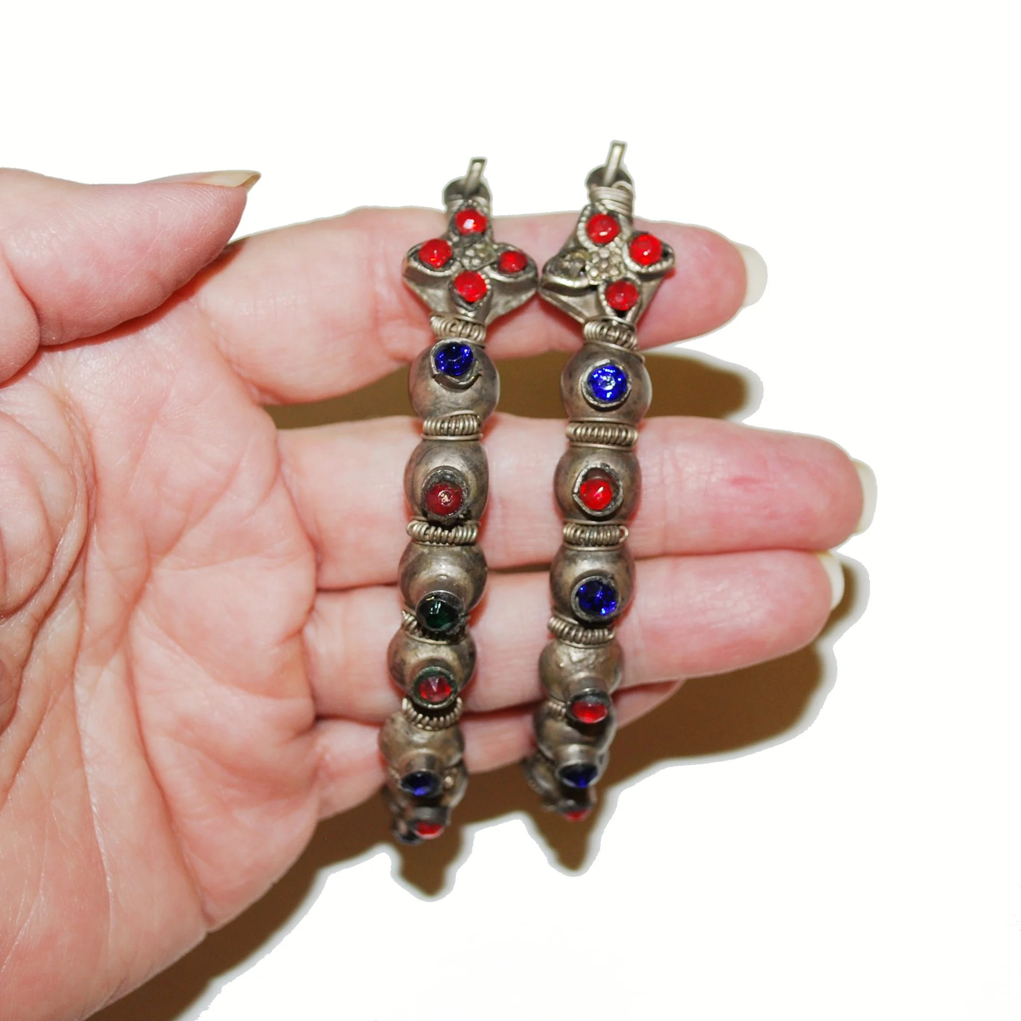 Kashmiri Jeweled Hoop Earrings - Vintage