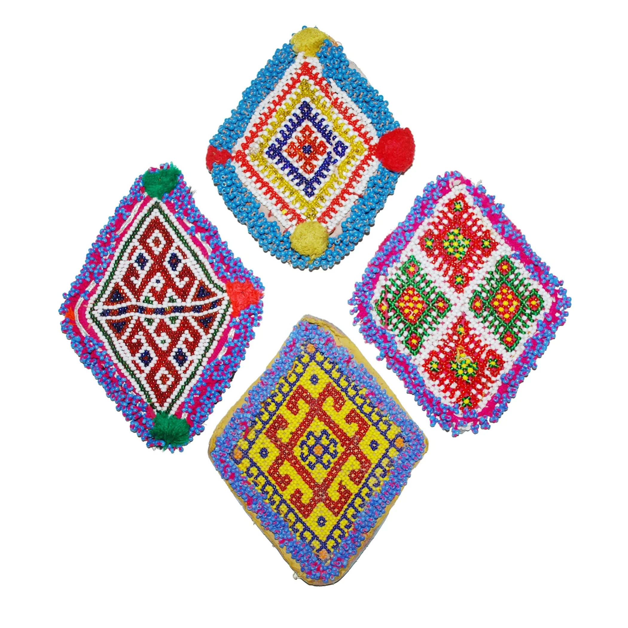 Kuchi Bead Medallions - Lot of  4 Pieces -  Vintage Gul Diamonds - Kuchi Patches