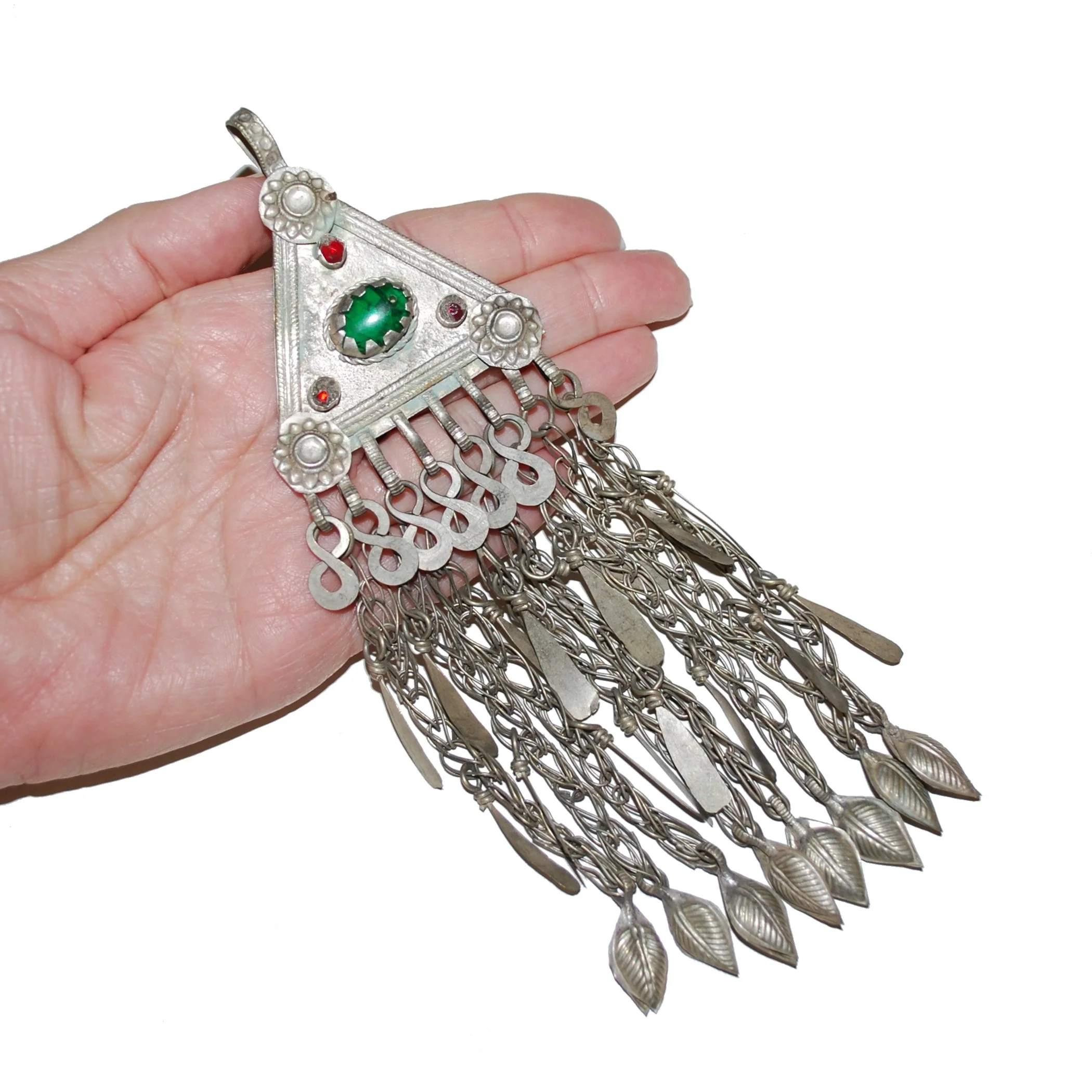 Vintage Kuchi Pendant - Tribal Triangle Pendant for Belly Dance - Glass Jewels