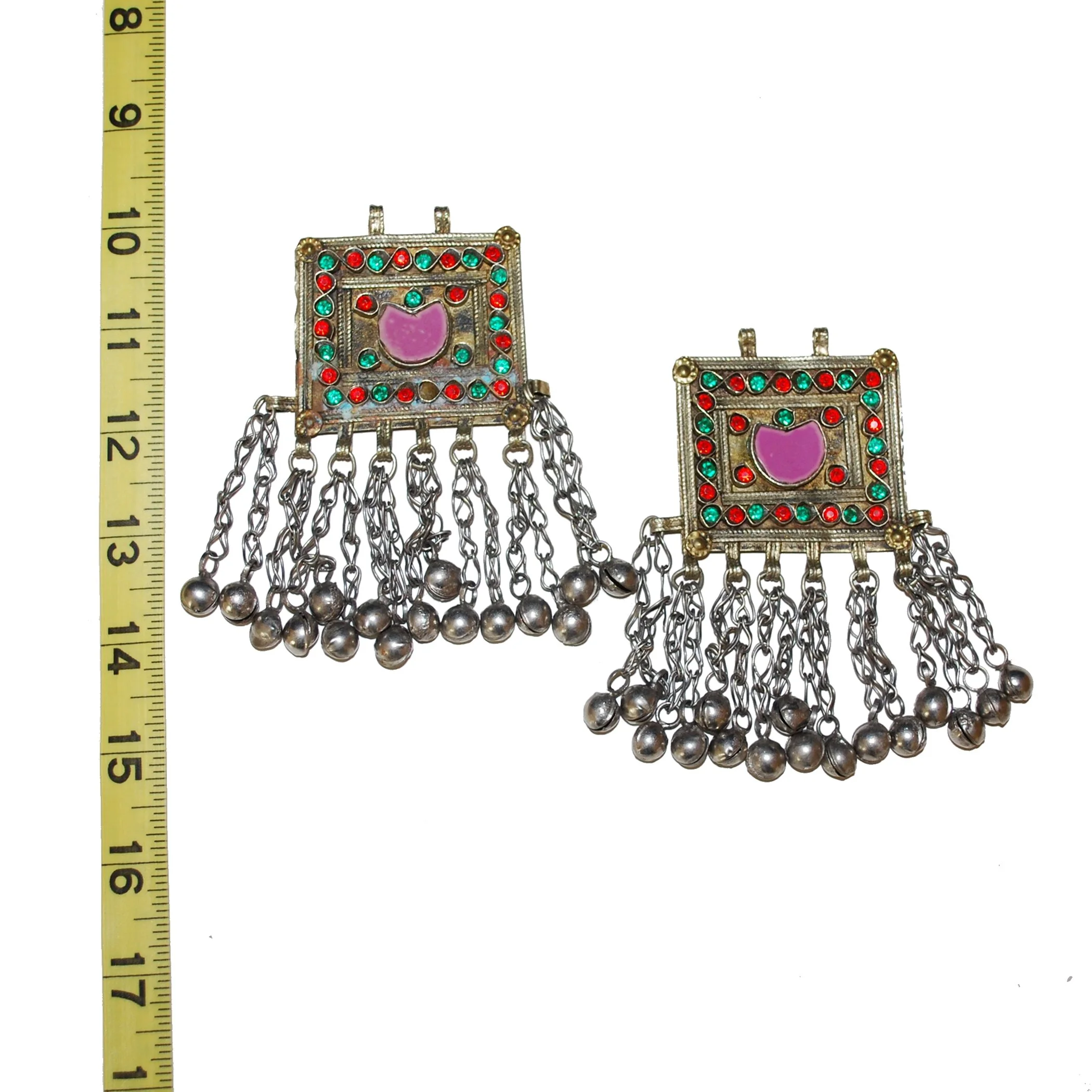 Vintage Kuchi Square Pendants - PAIR - Matched Tribal Jingle Pendants - Belly Dance
