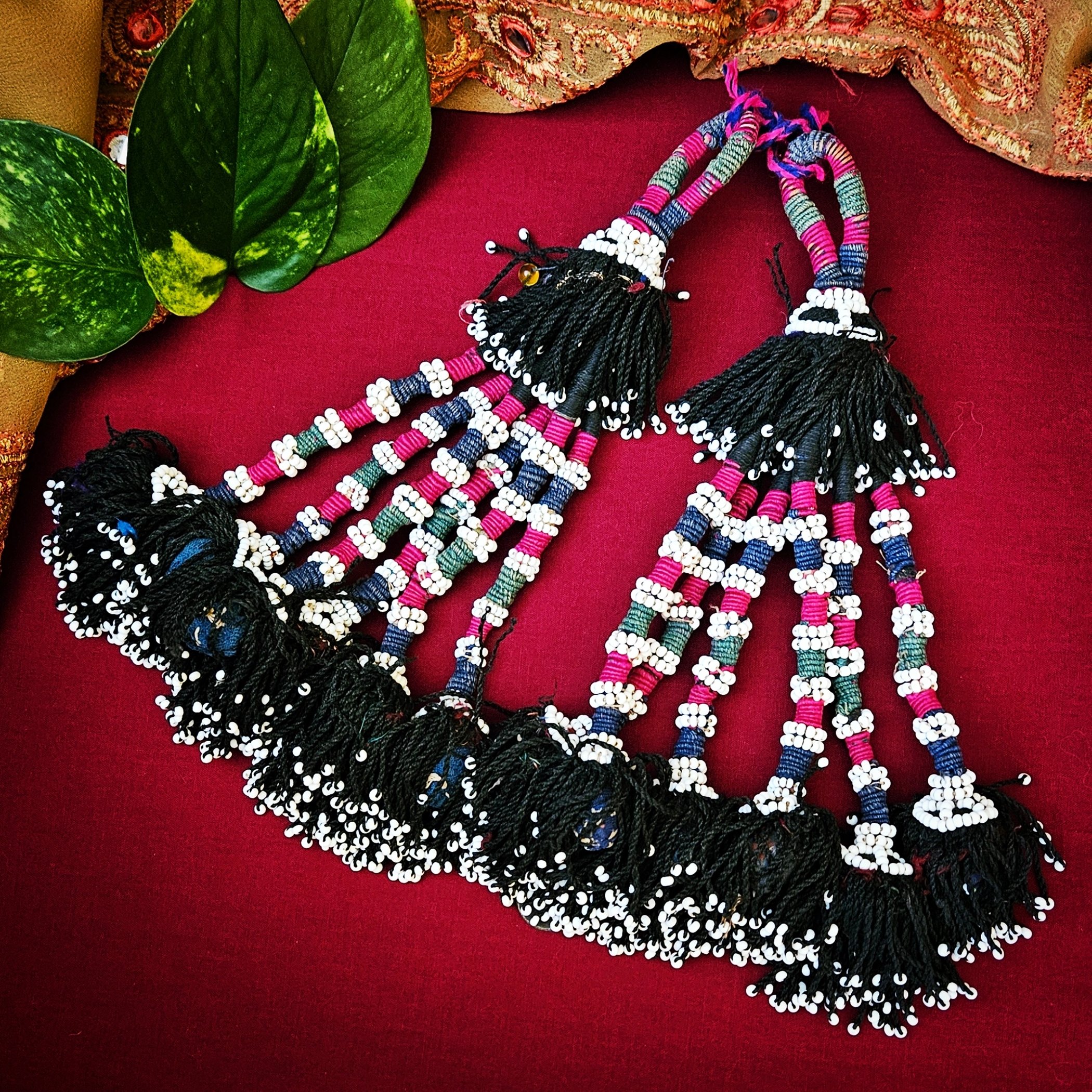Turkoman Tribal Tassels PAIR - Vintage Silk / Cotton Tribal Tassels - Belly Dance