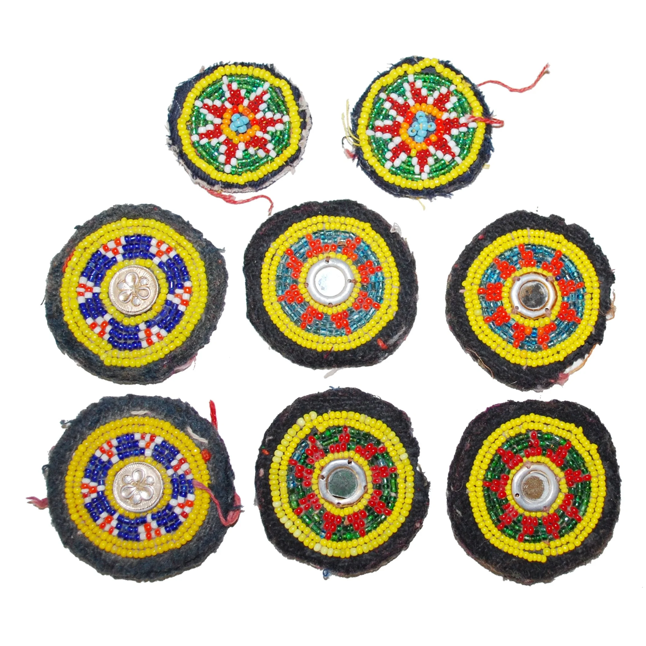 Vintage Kuchi Medallions Lot -  8 Pieces / 4 pair -  Gul i Peron - Round Dress Flowers