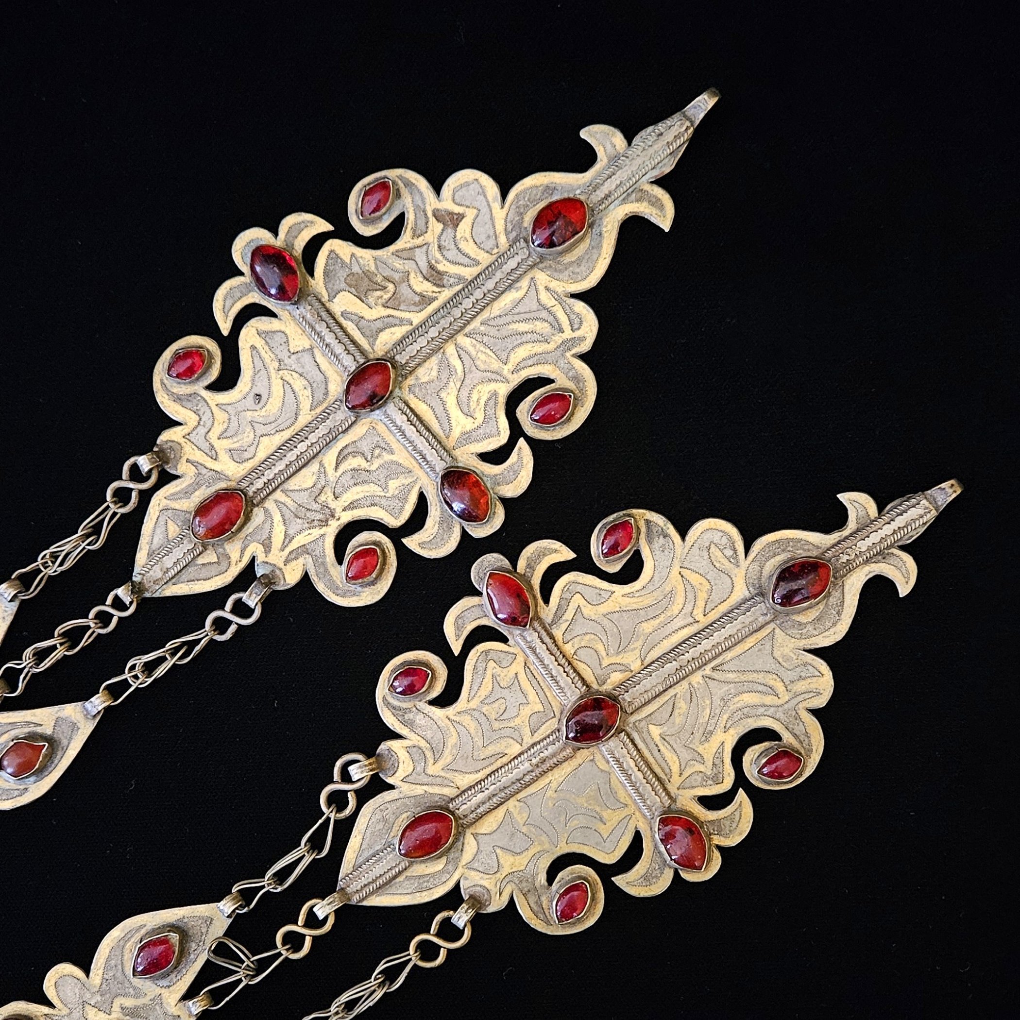 Turkoman Vintage Fire gilded Pendants - Gold Washed Tekaki PAIR - Turkman Pendants