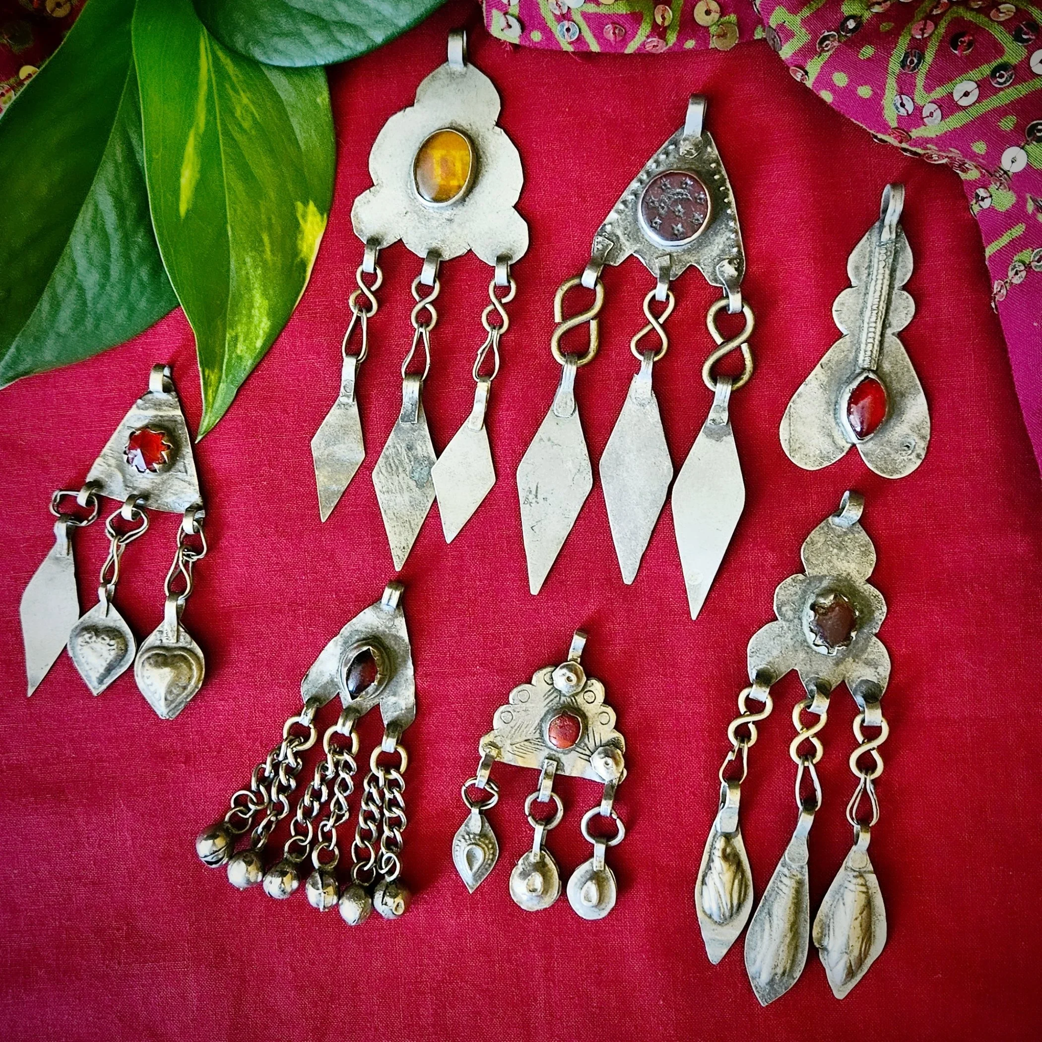 Turkoman Vintage Pendants - 7 Small Tribal Pendants - Belly Dance DIY Small Pendants