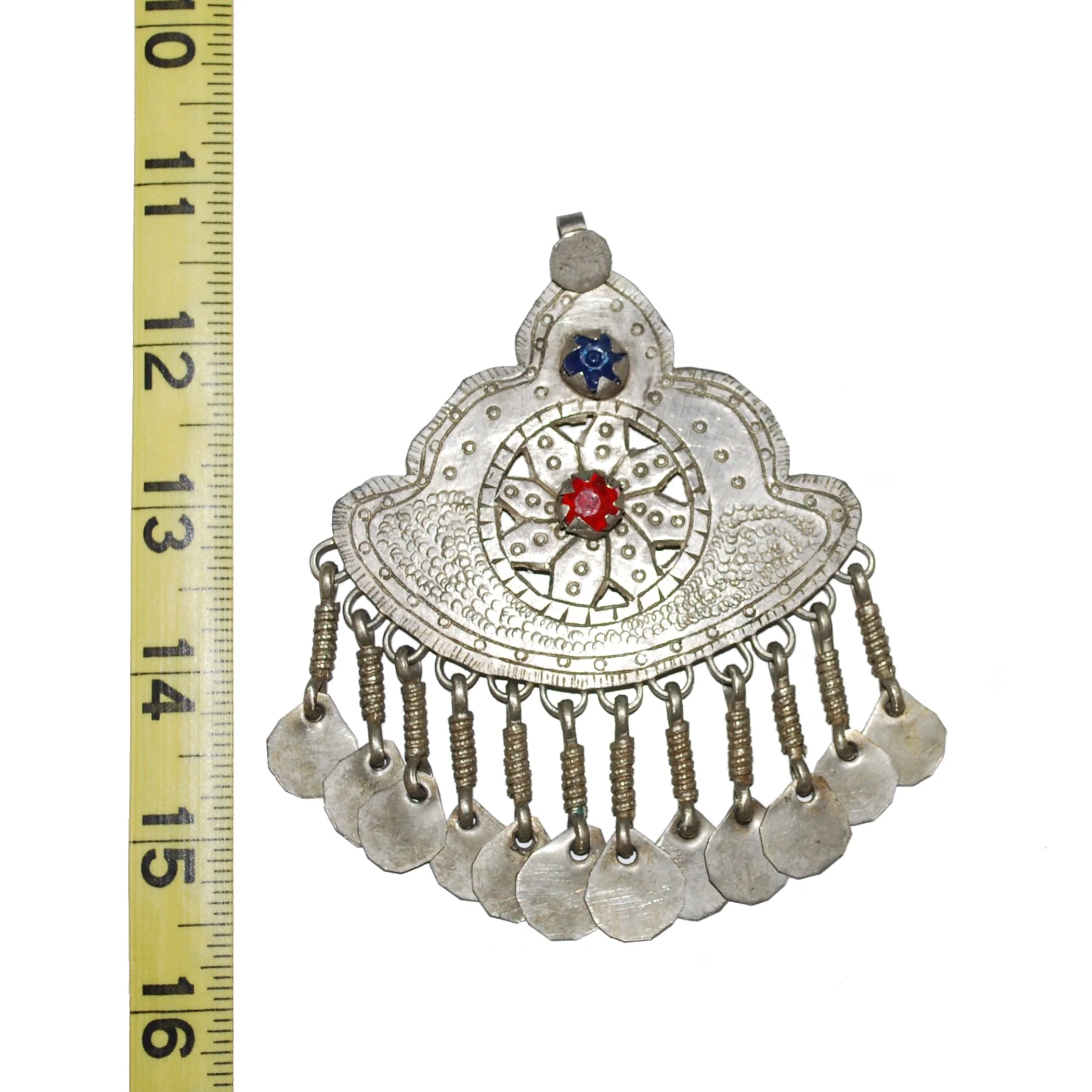 Vintage Kashmiri Pendant - Belly Dance DIY Pendant - Green and Red Jewels