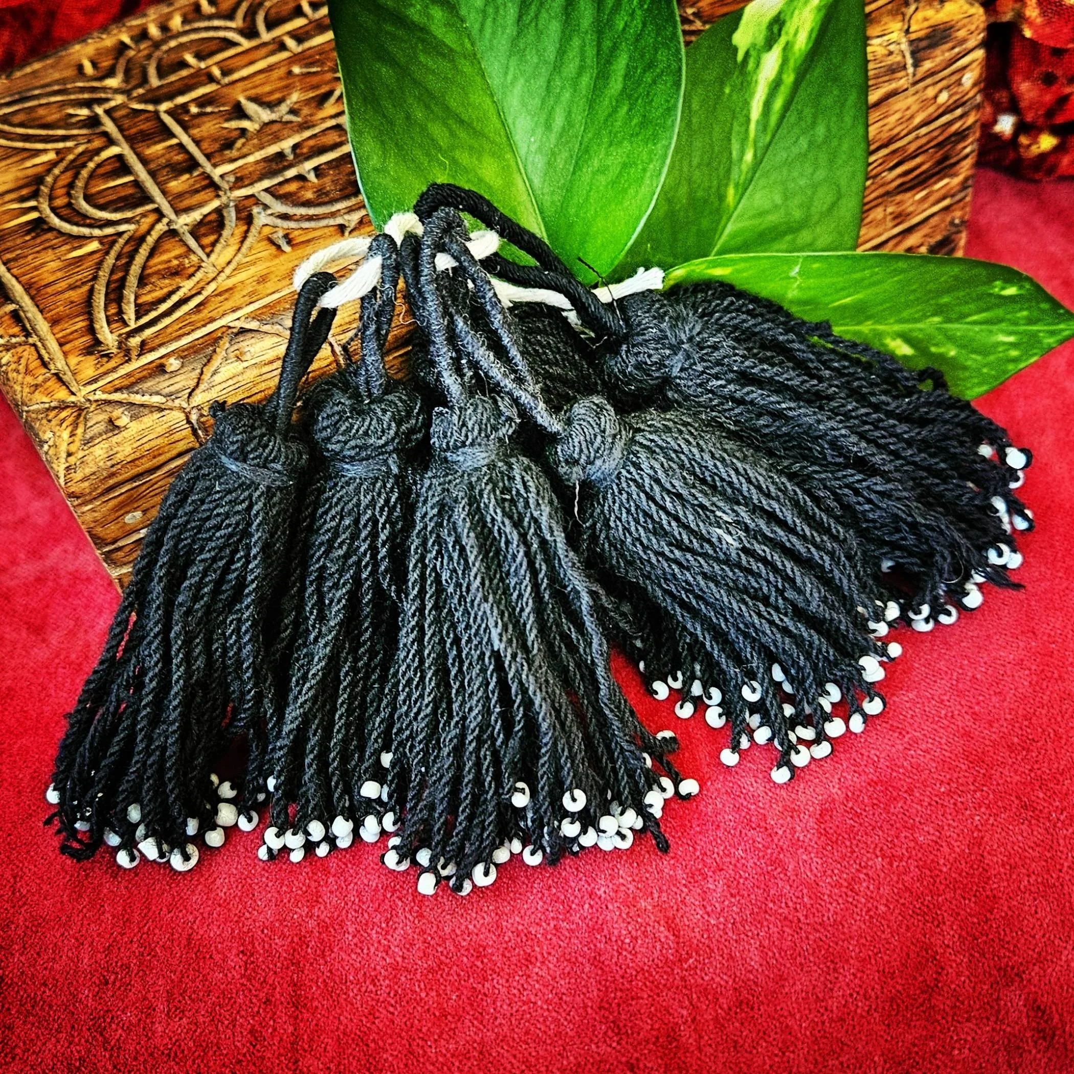 Turkoman Style Small Tassels - Set of Six - Black Cotton Tassels - Belly Dance