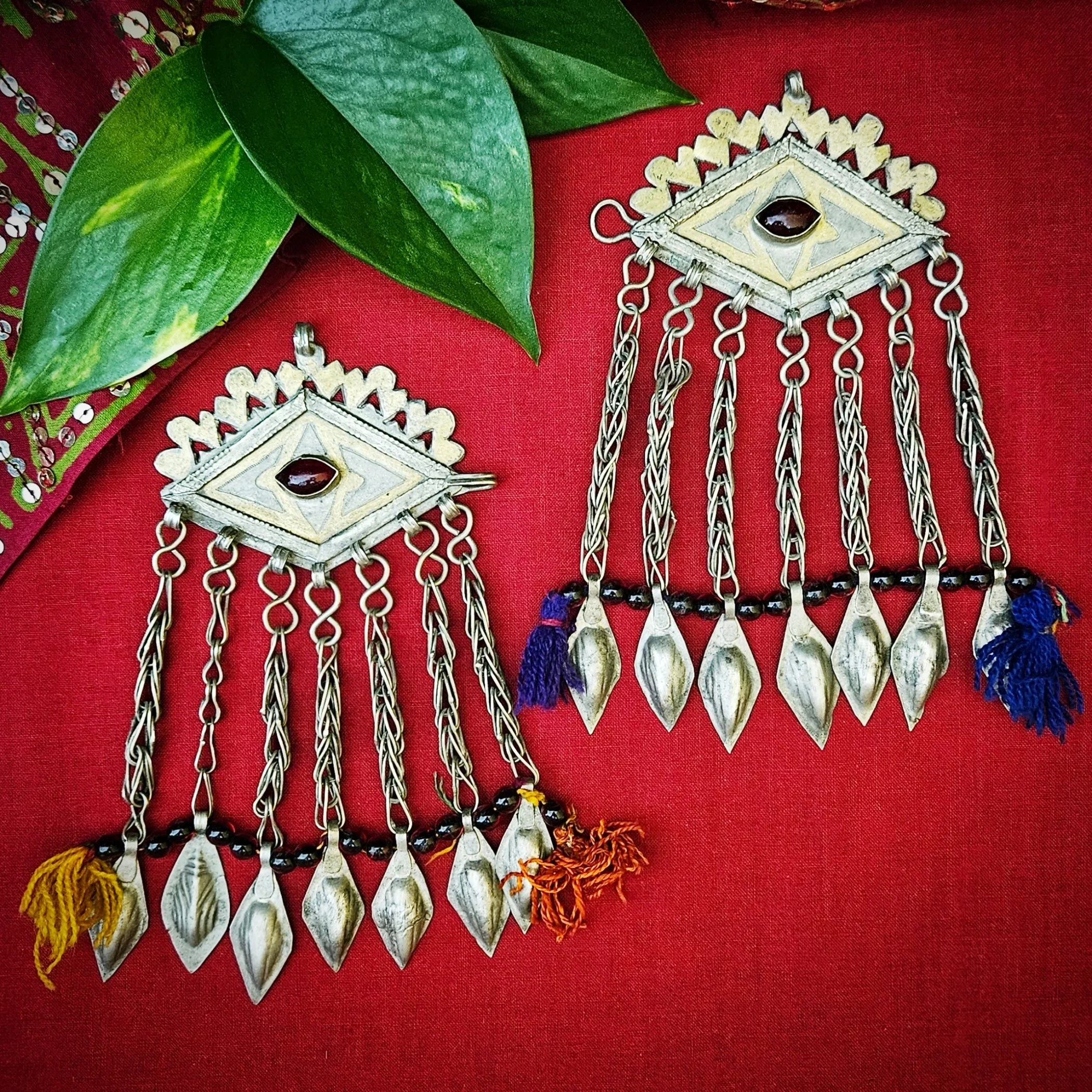 Vintage Pair of Turkoman Doonbajik Pendants - Turkmen Gold Washed PAIR