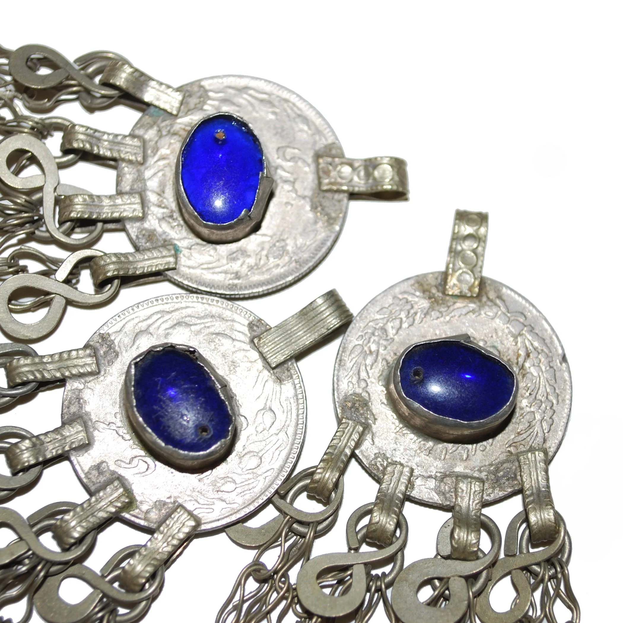 Vintage Kuchi Coin Jewel Pendants - Three Pendants with Hollow Dangles - Belly Dance DIY