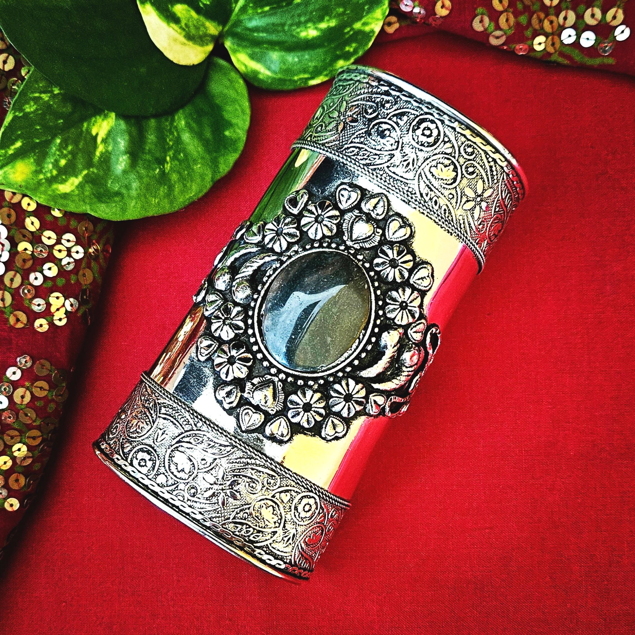 New Large Cuff Bracelet with Dark Stone - SINGLE - Adjustable Cuff with Agate