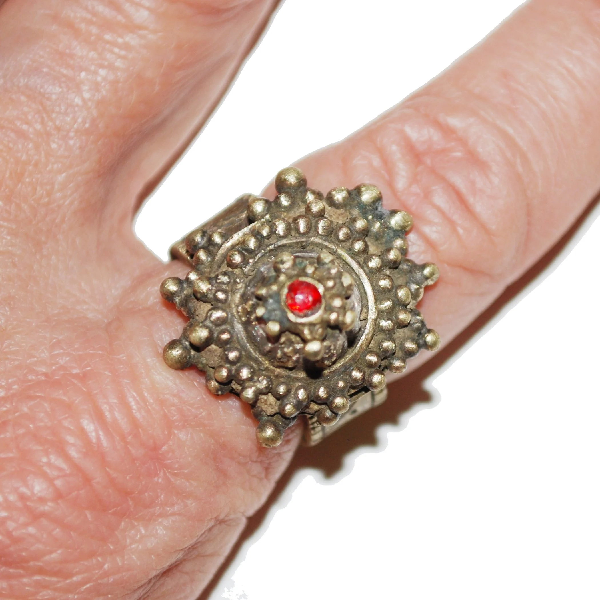 Vintage Kuchi Tribal Ring - Granulation and Small Jewel - Size 7.5  - Belly Dance