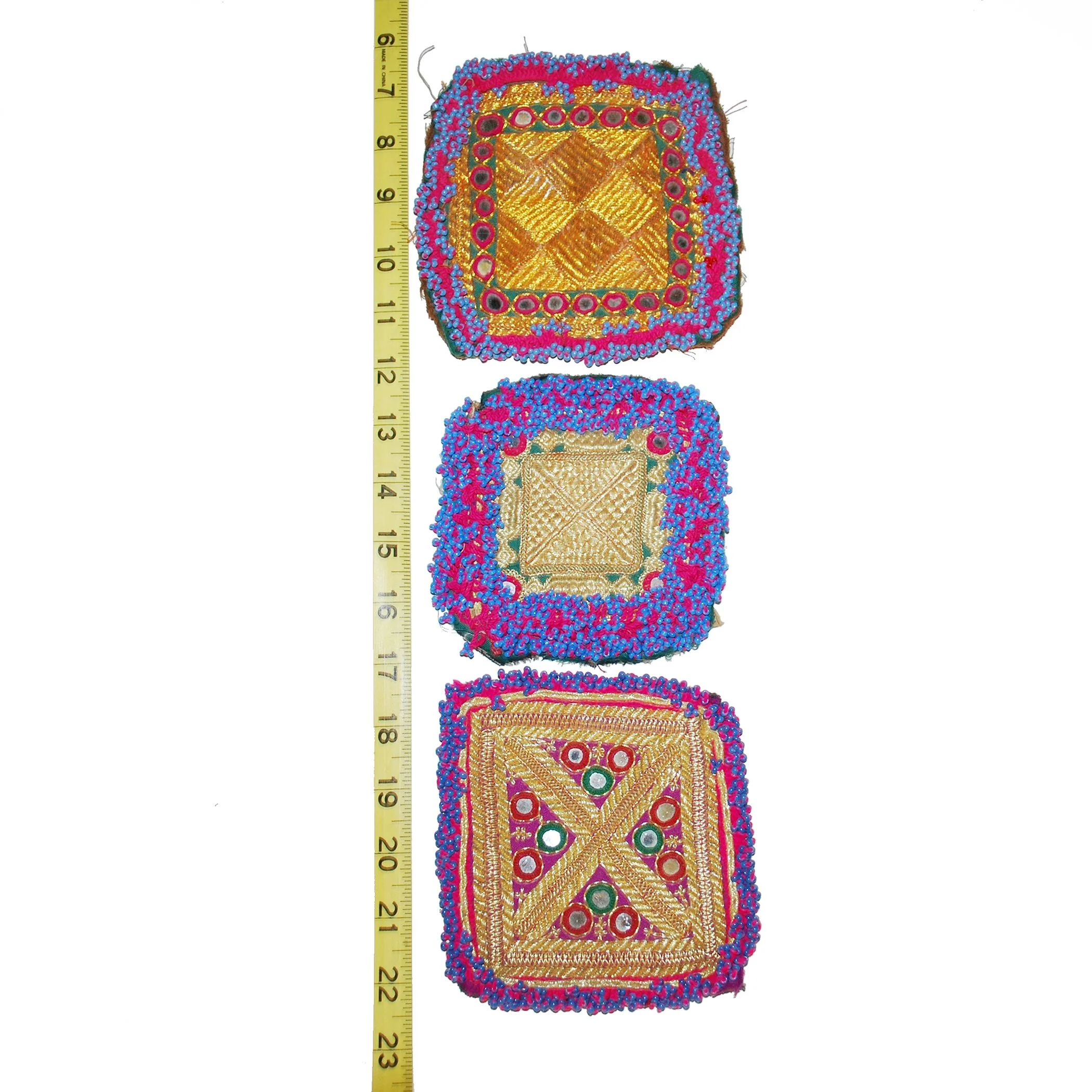 Kuchi Embroidery Medallions - Vintage Gul i Peron - Set of 3 Square - Tikka Medallions