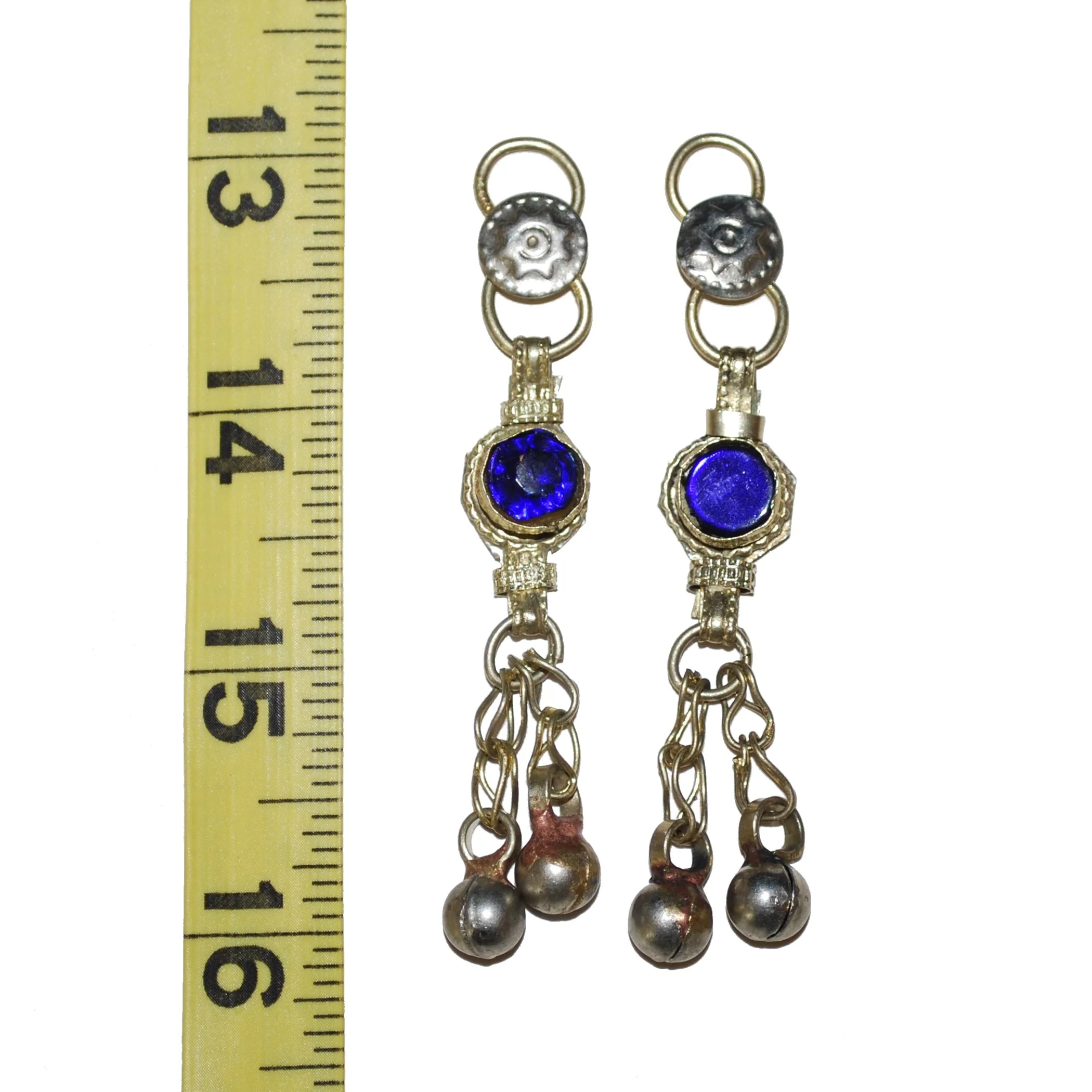 Pair of Kuchi Dangle Pendants with Deep Blue Jewels - Belly Dance Components Findings