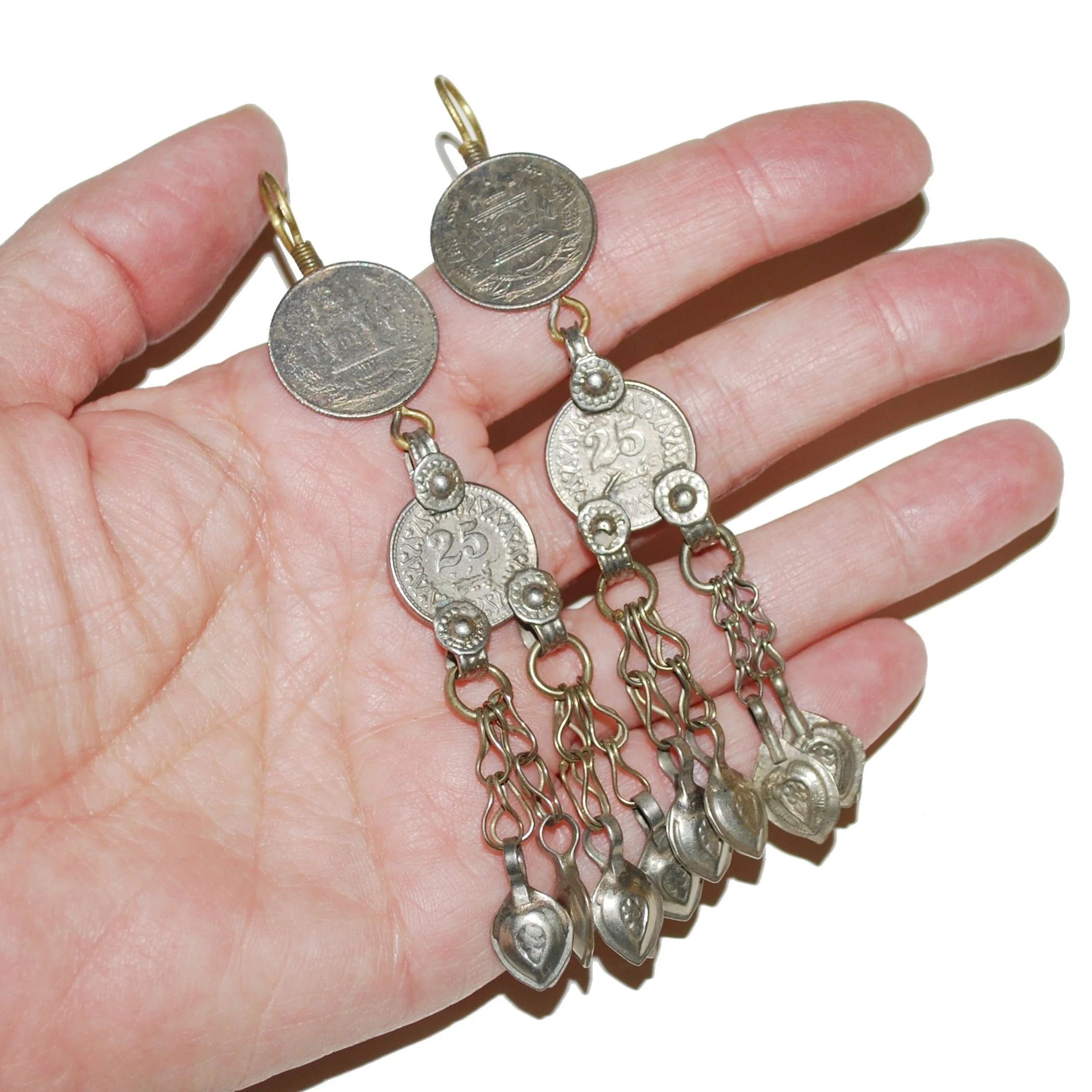 New Earrings Made with Vintage Coins and Dangles - Belly Dance Coin Earrings