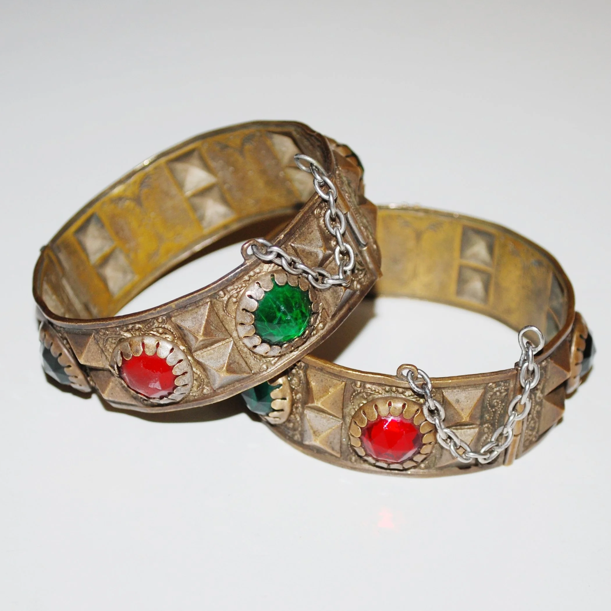 Berber Bracelets PAIR - Matched Bronzy Pair with Jewels - Belly Dance Bracelets