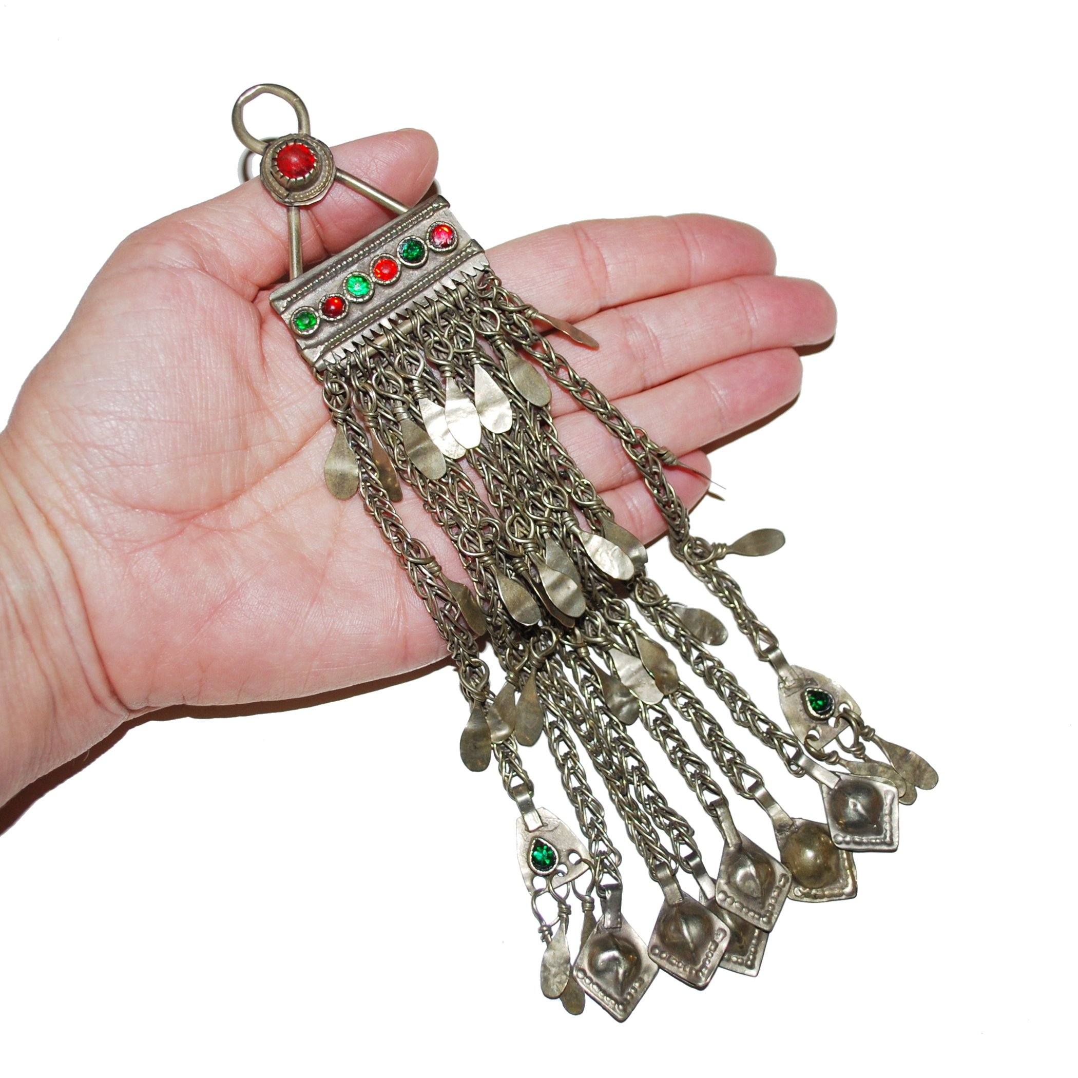 Vintage Kuchi Long Pendant - Long Chains Large Hollow Dangles - Belly Dance DIY