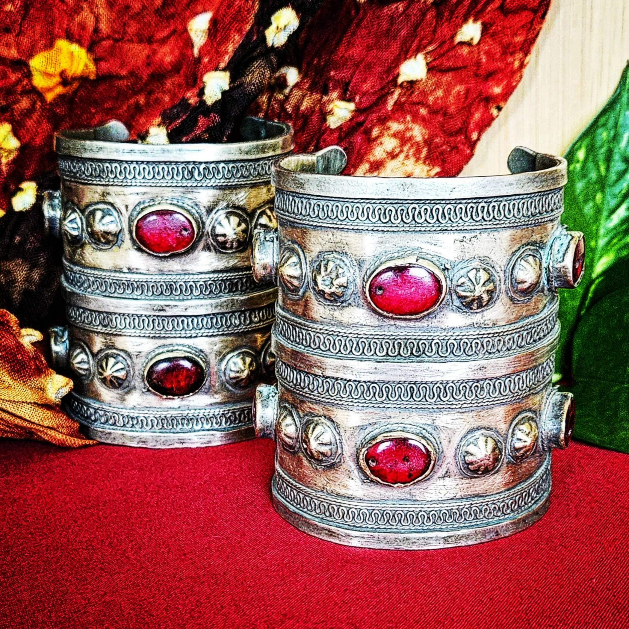 Turkoman Cuff Bracelets PAIR - Turkmen Bilezik Tribal Bracelets - Jeweled Cuffs