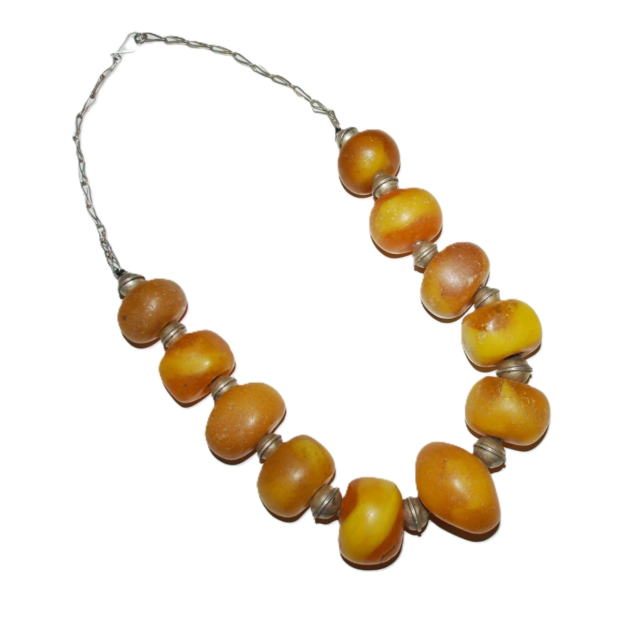 Moroccan Necklace - Berber Copal and Metal Beads Necklace - Amazigh