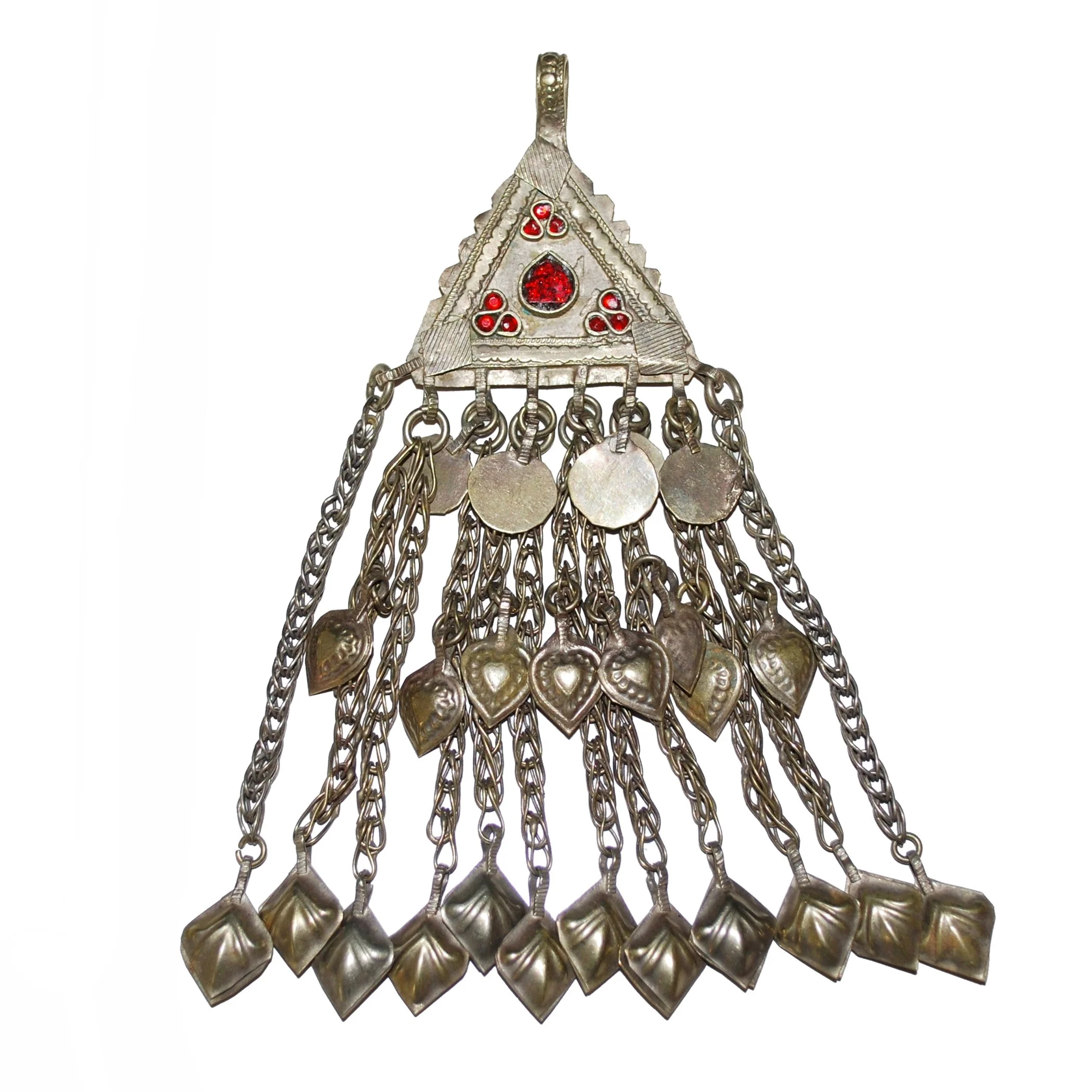 Vintage Kuchi Triangle Pendant - Large Hollow Dangles - Tribal Belly Dance