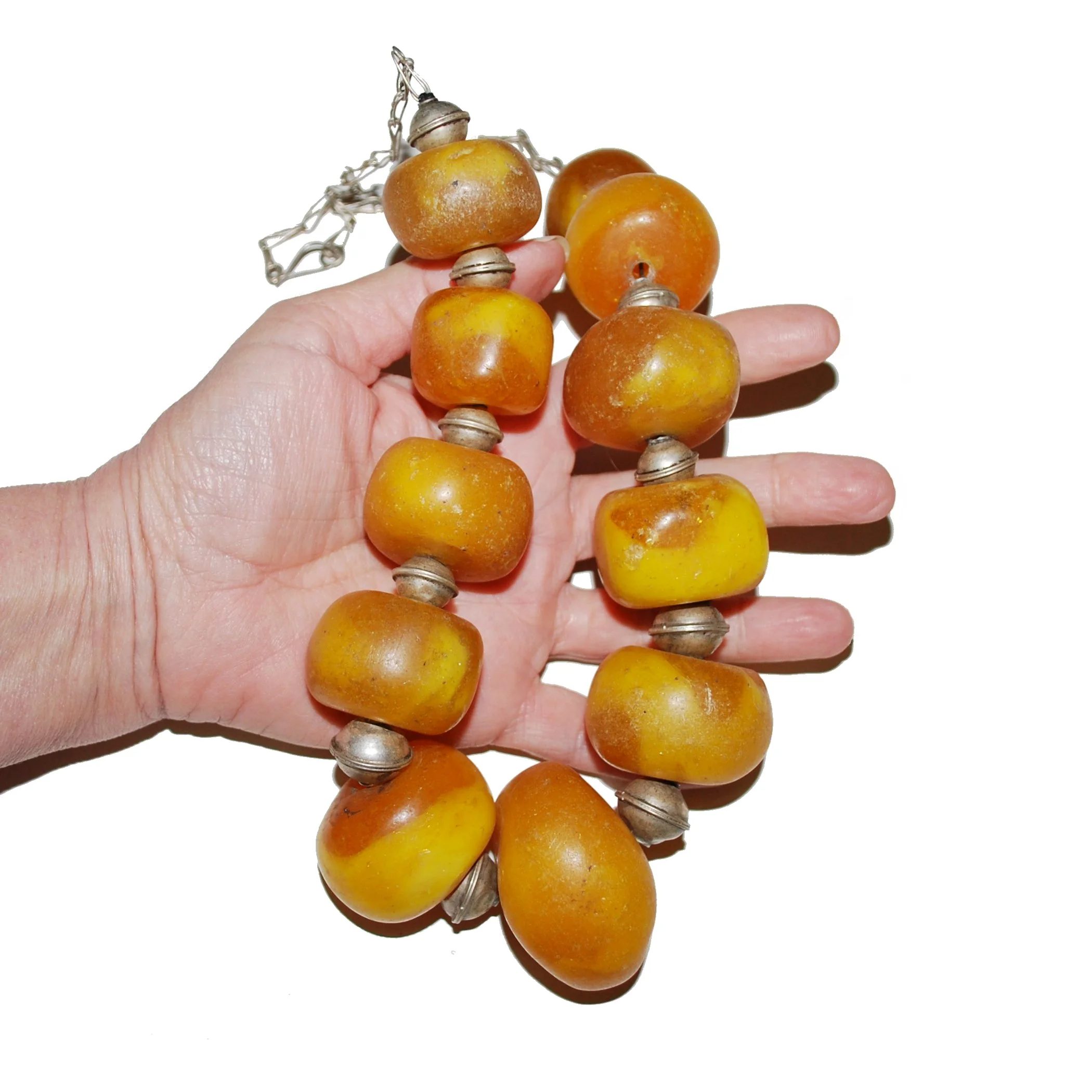 Moroccan Necklace - Berber Copal and Metal Beads Necklace - Amazigh