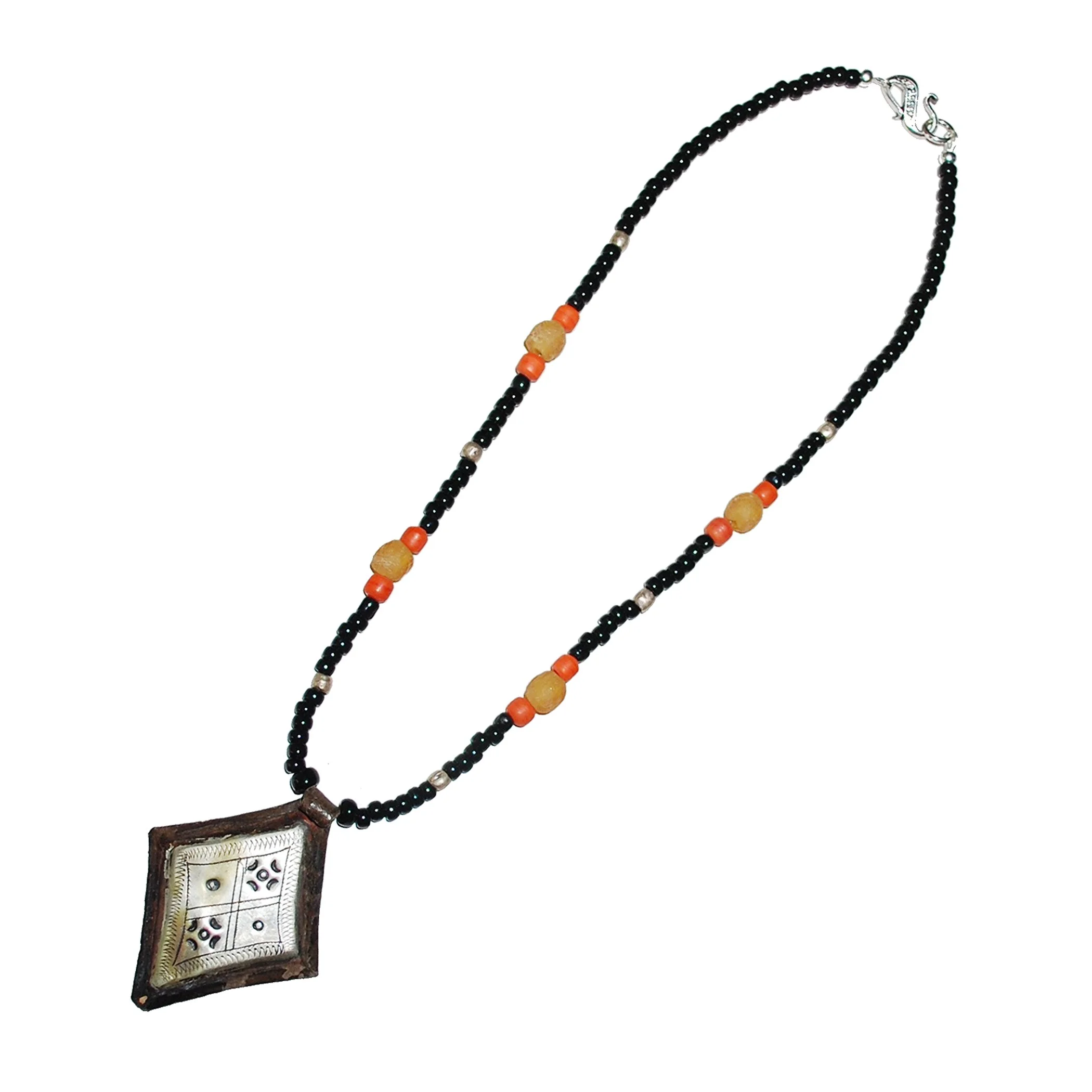 Vintage Tuareg Pendant on Beaded Necklace - Moroccan Pendant - Red Camel Designs