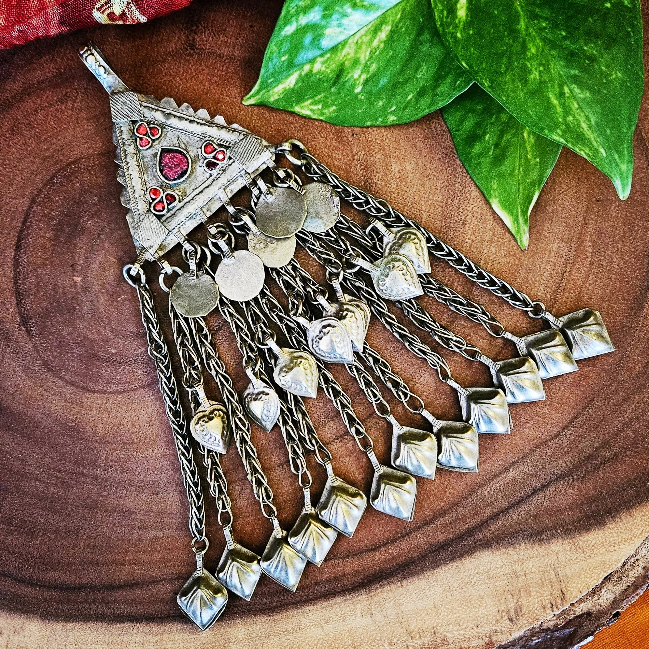 Vintage Kuchi Triangle Pendant - Large Hollow Dangles - Tribal Belly Dance