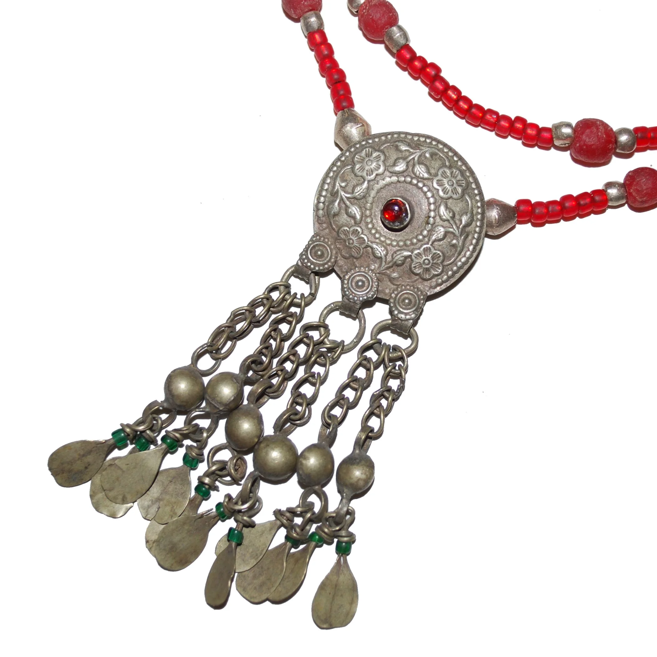 Beaded Necklace with Kuchi Charms - Double Strand Trade Beads - Red Camel Designs