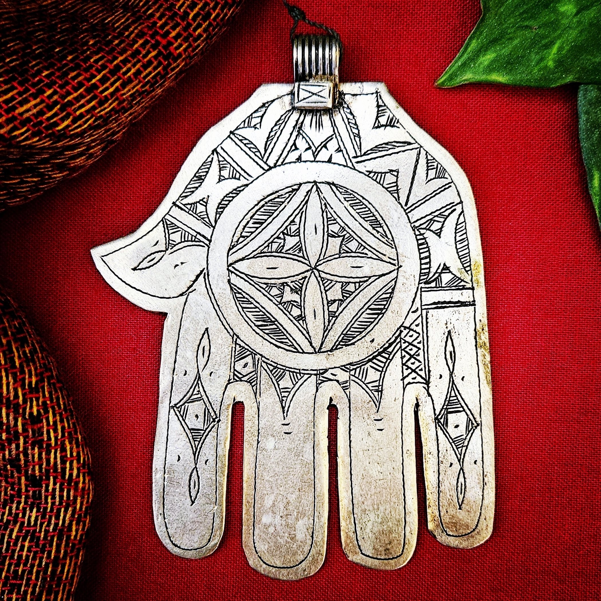 Vintage Moroccan Hamsa Pendant - Hand of Fatima - Belly Dance Tribal Pendant