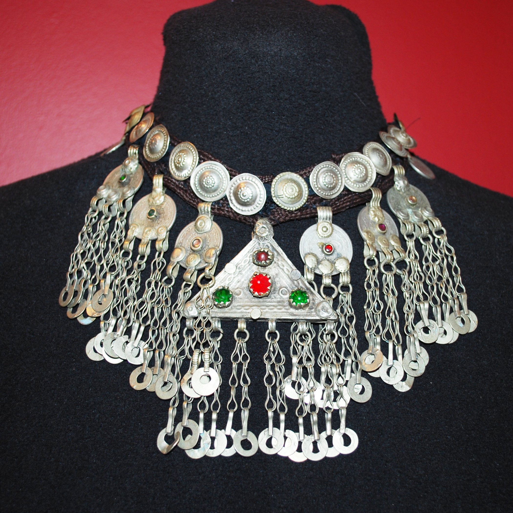 Belly Dance Necklace with Jingle Coins - Kuchi Vintage Triangle Pendant