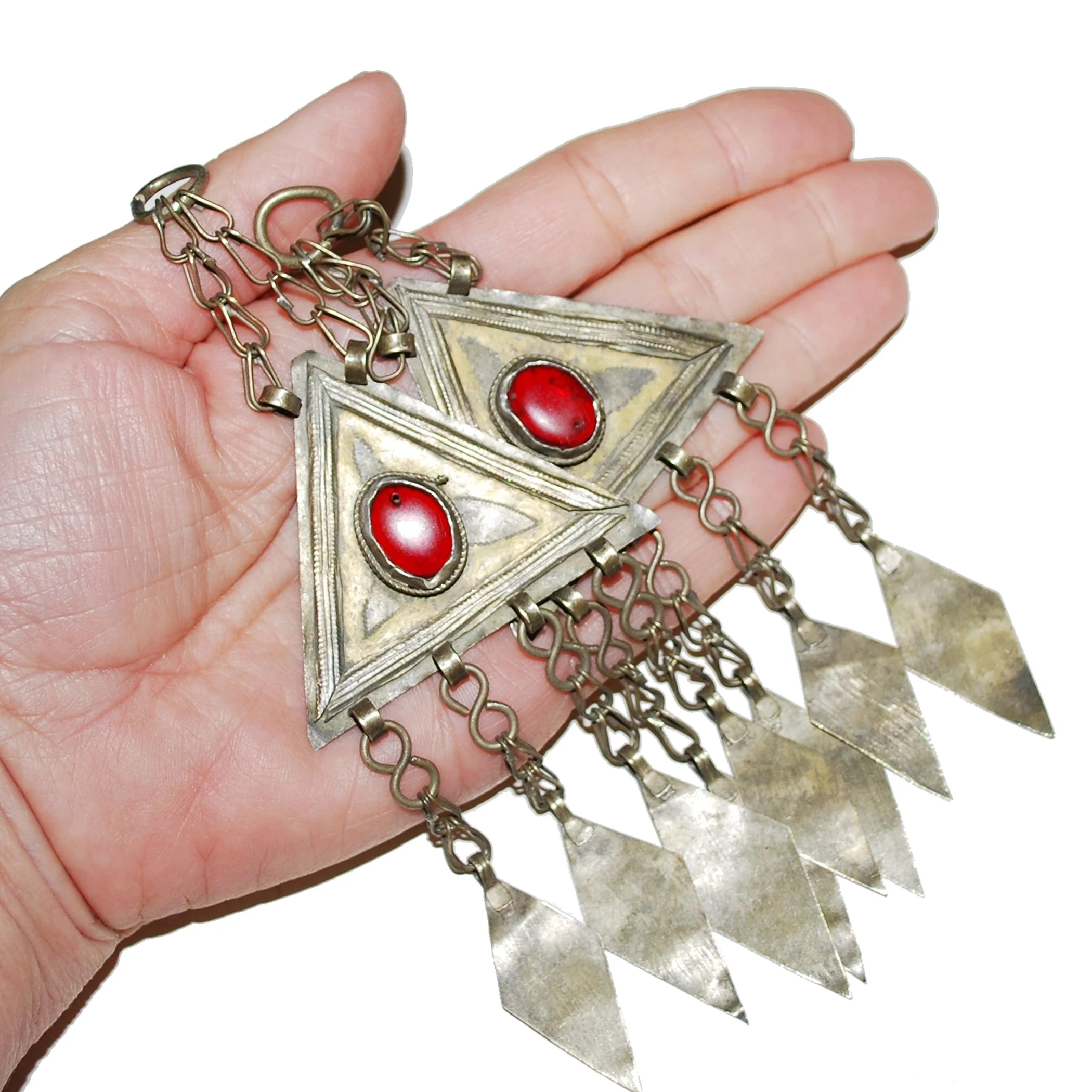 Turkoman Vintage Fire Gilded Triangles - Gold Washed Pendant PAIR - Turkman